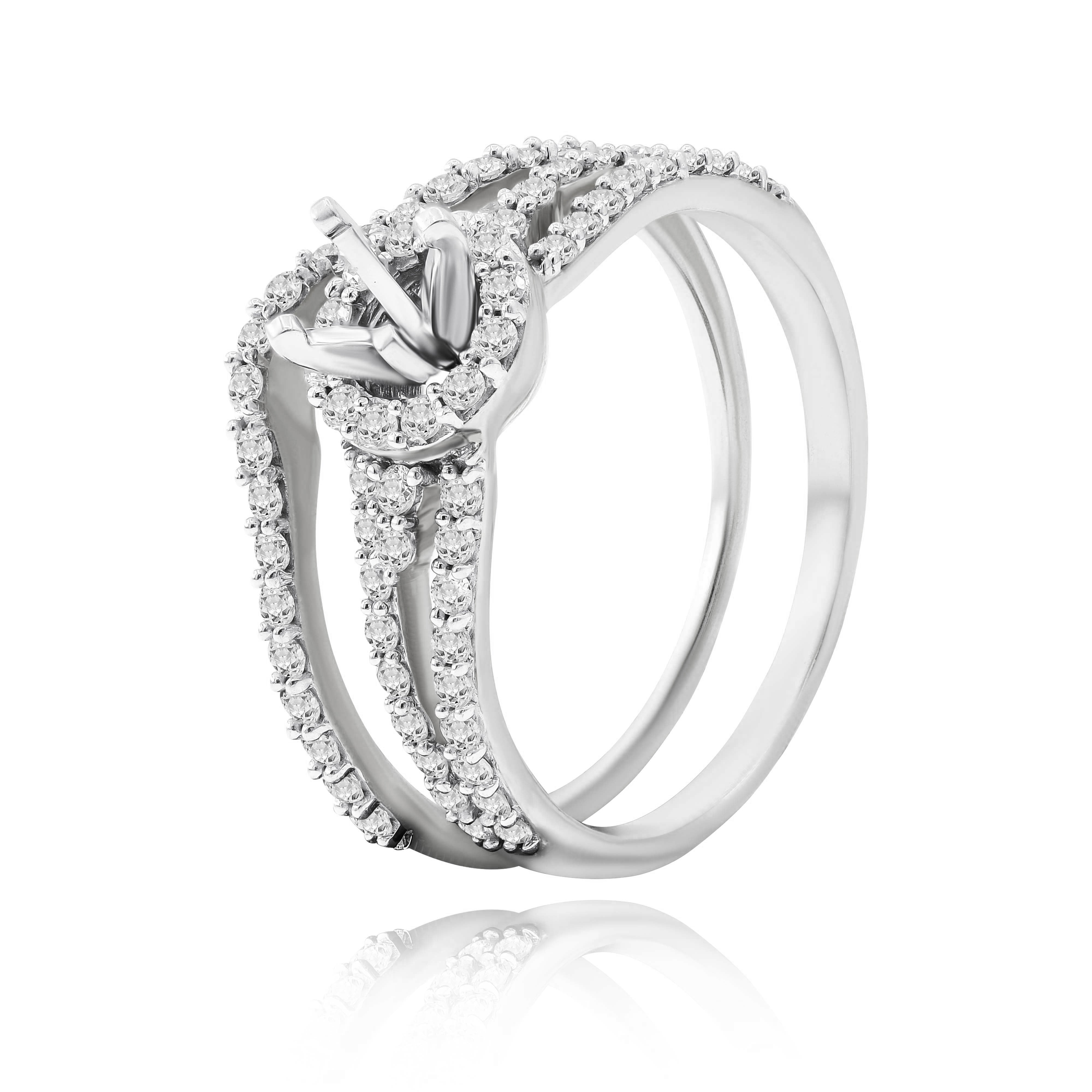 0.65 ct. Diamond 14K White Gold Enagement Ring Mounting With Matching Band