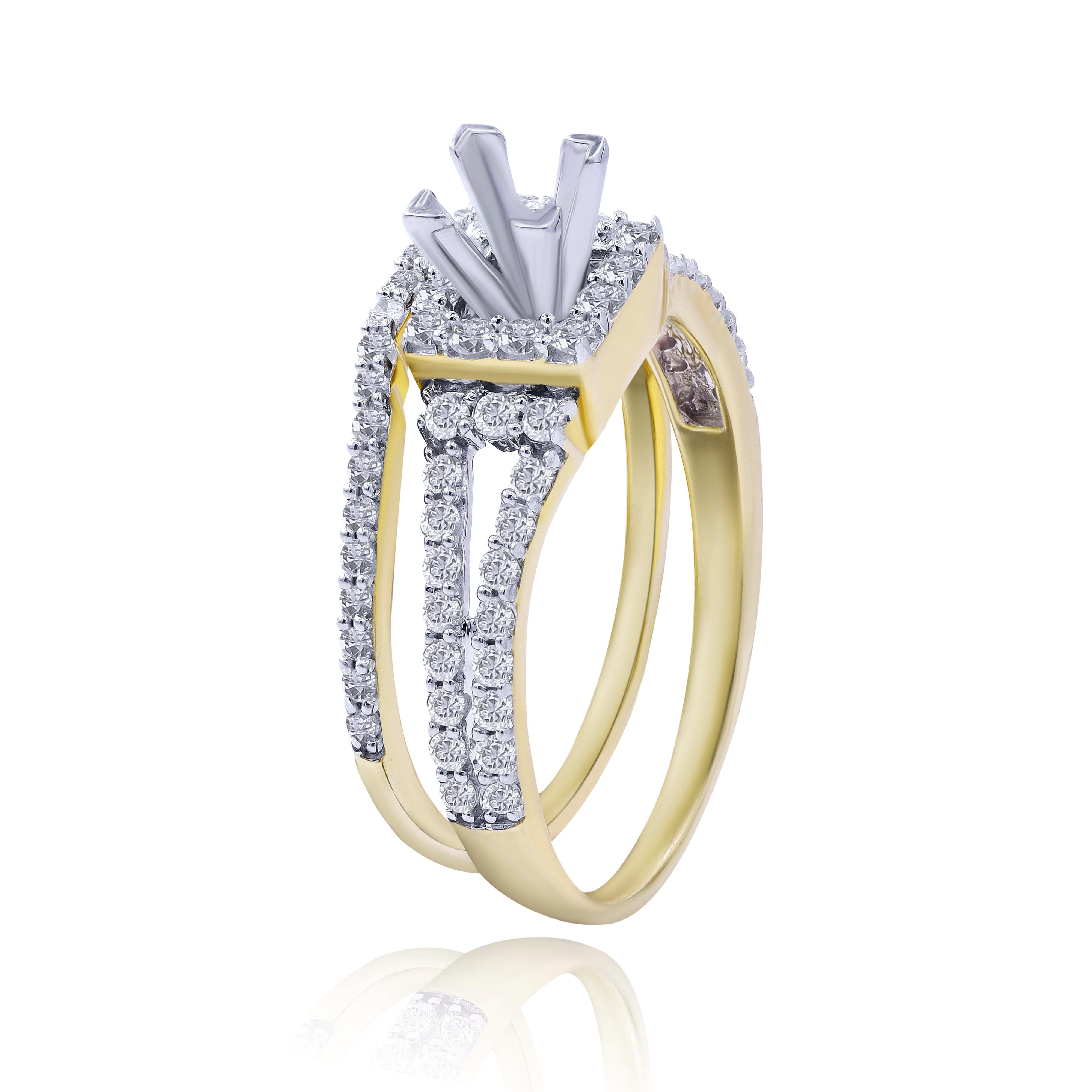 0.6 ct. Diamond 14K Yellow Gold Enagement Ring Mounting With Matching Band