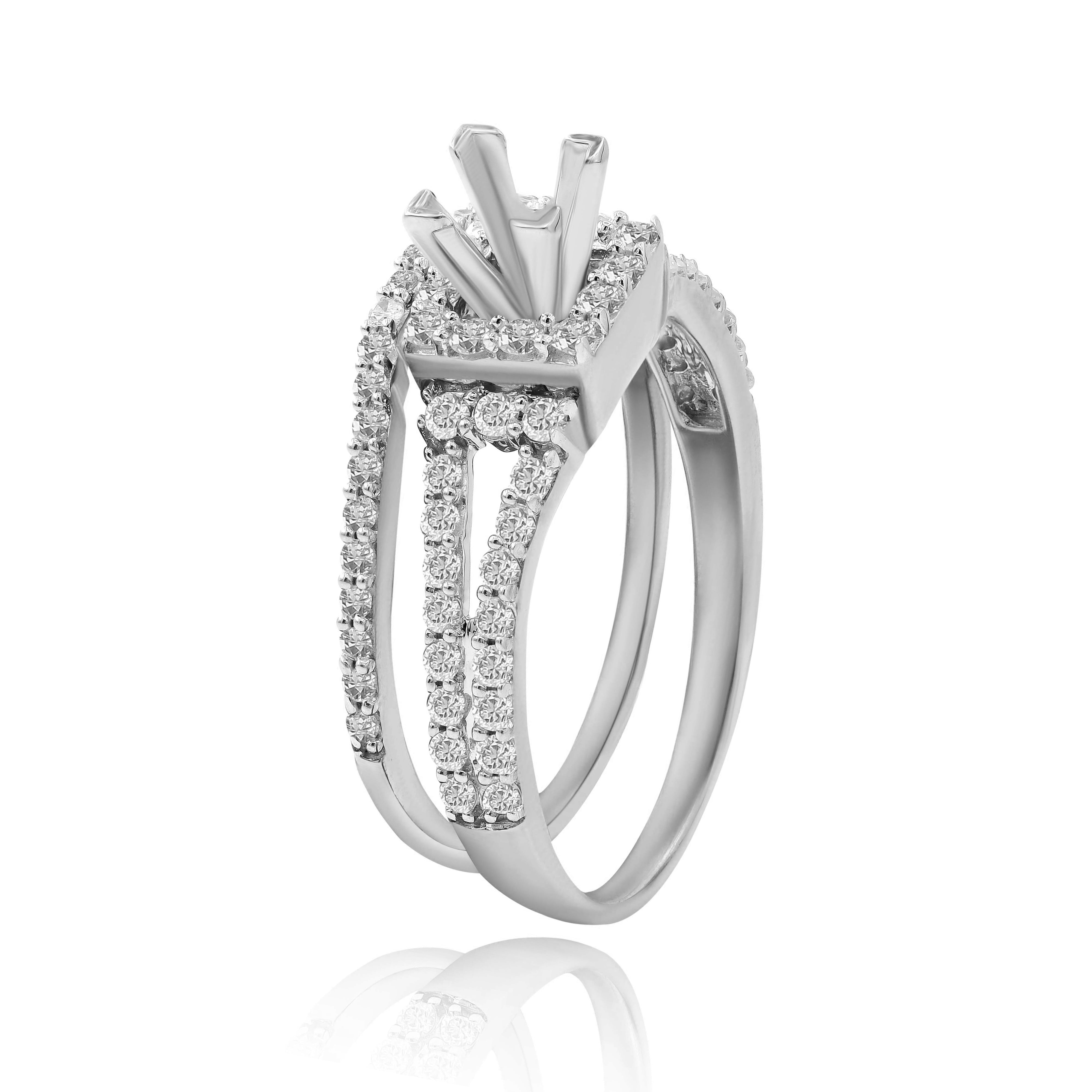 0.65 ct. Diamond 14K White Gold Enagement Ring Mounting With Matching Band