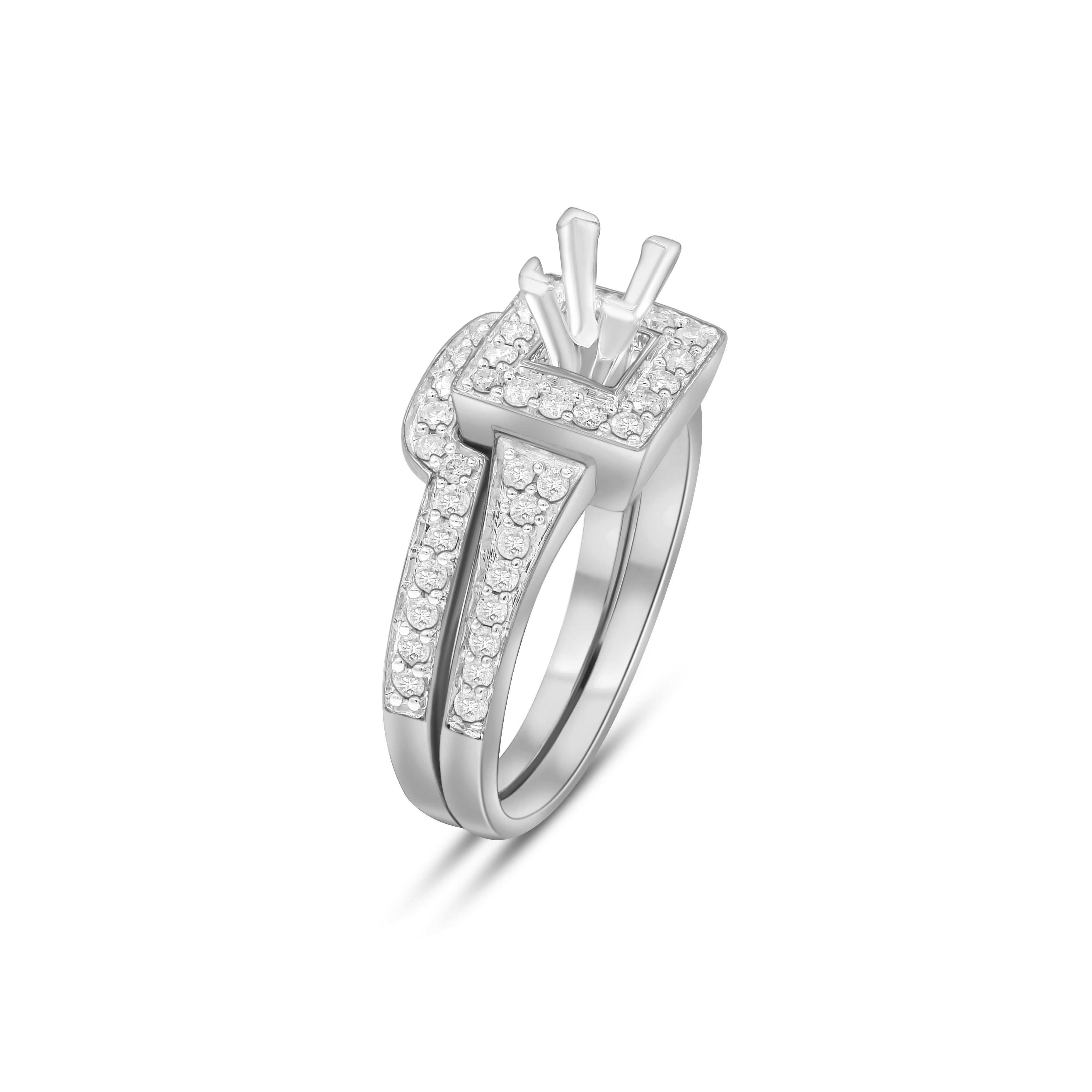 0.5 ct. Diamond 14K White Gold Enagement Ring Mounting With Matching Band