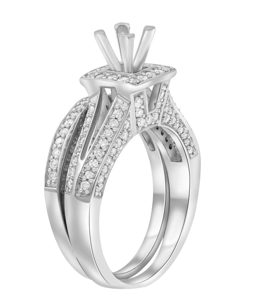 0.7 ct. Diamond 14K White Gold Enagement Ring Mounting With Matching Band
