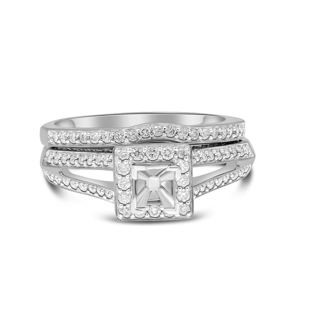 0.7 ct. Diamond 14K White Gold Enagement Ring Mounting With Matching Band