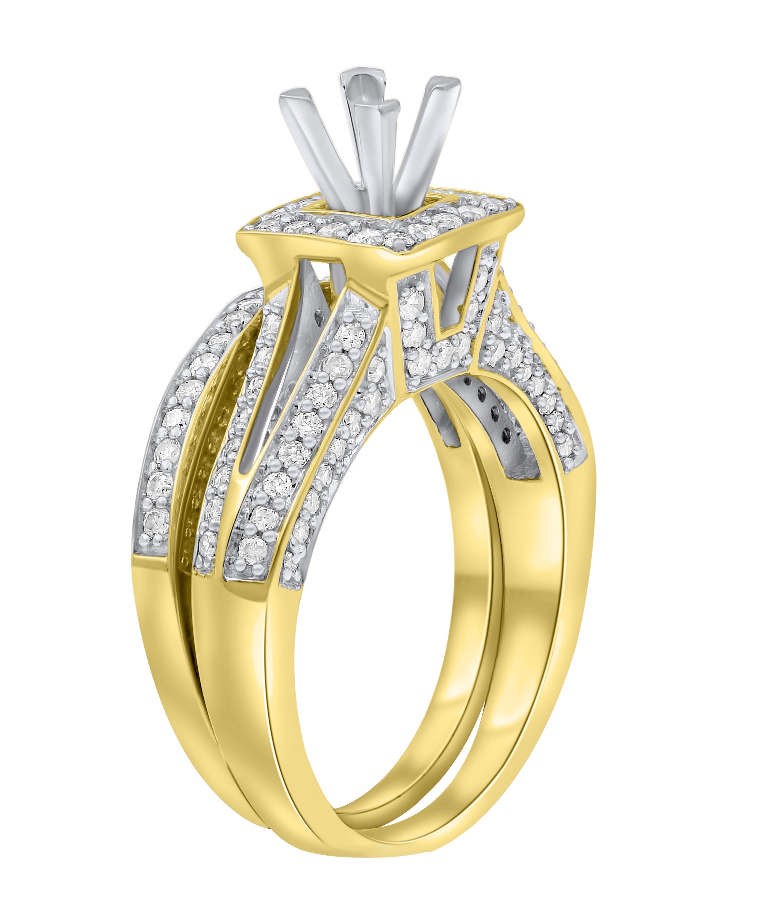 0.7 ct. Diamond 14K Yellow Gold Enagement Ring Mounting With Matching Band