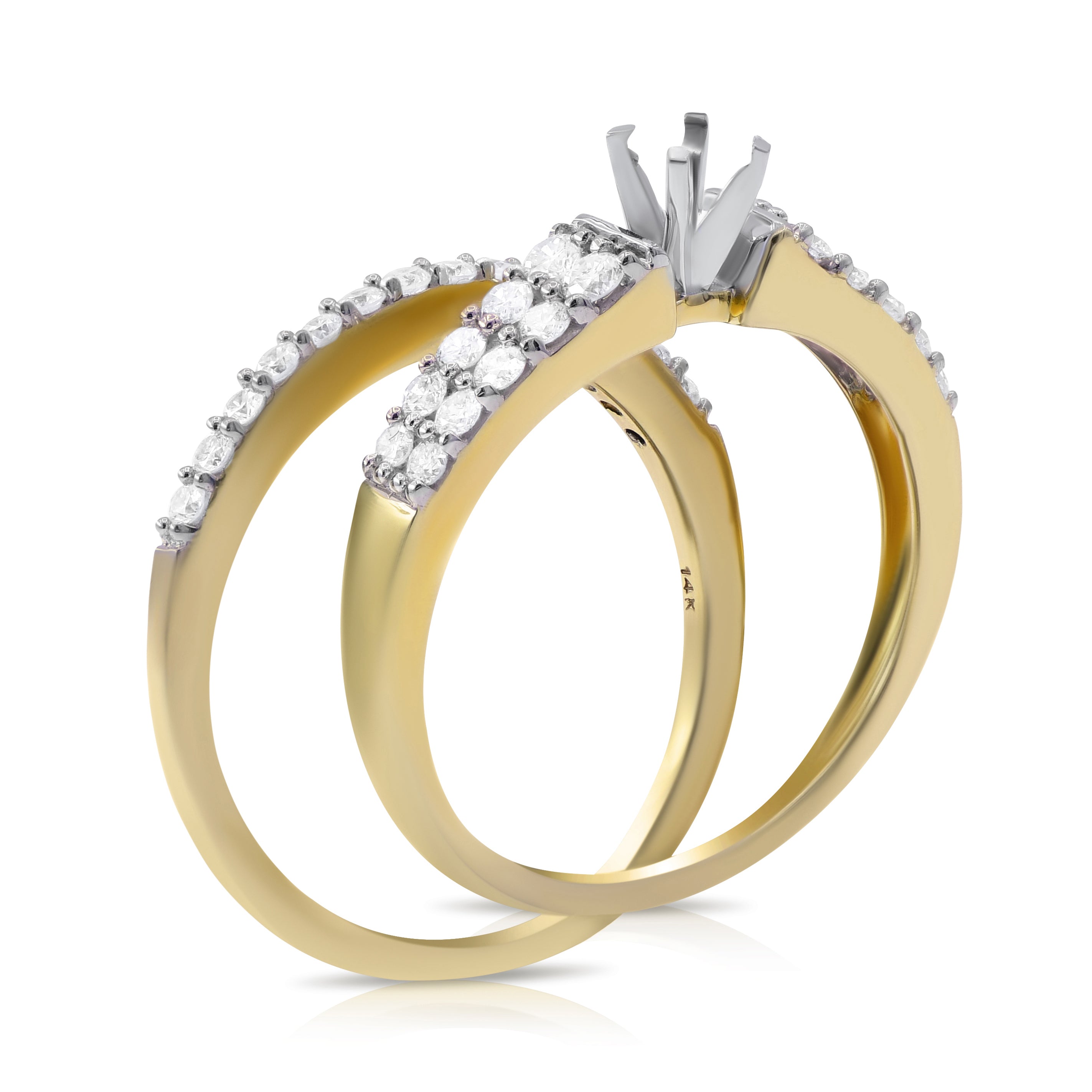 0.55 ct. Diamond 14K Yellow Gold Enagement Ring Mounting With Matching Band