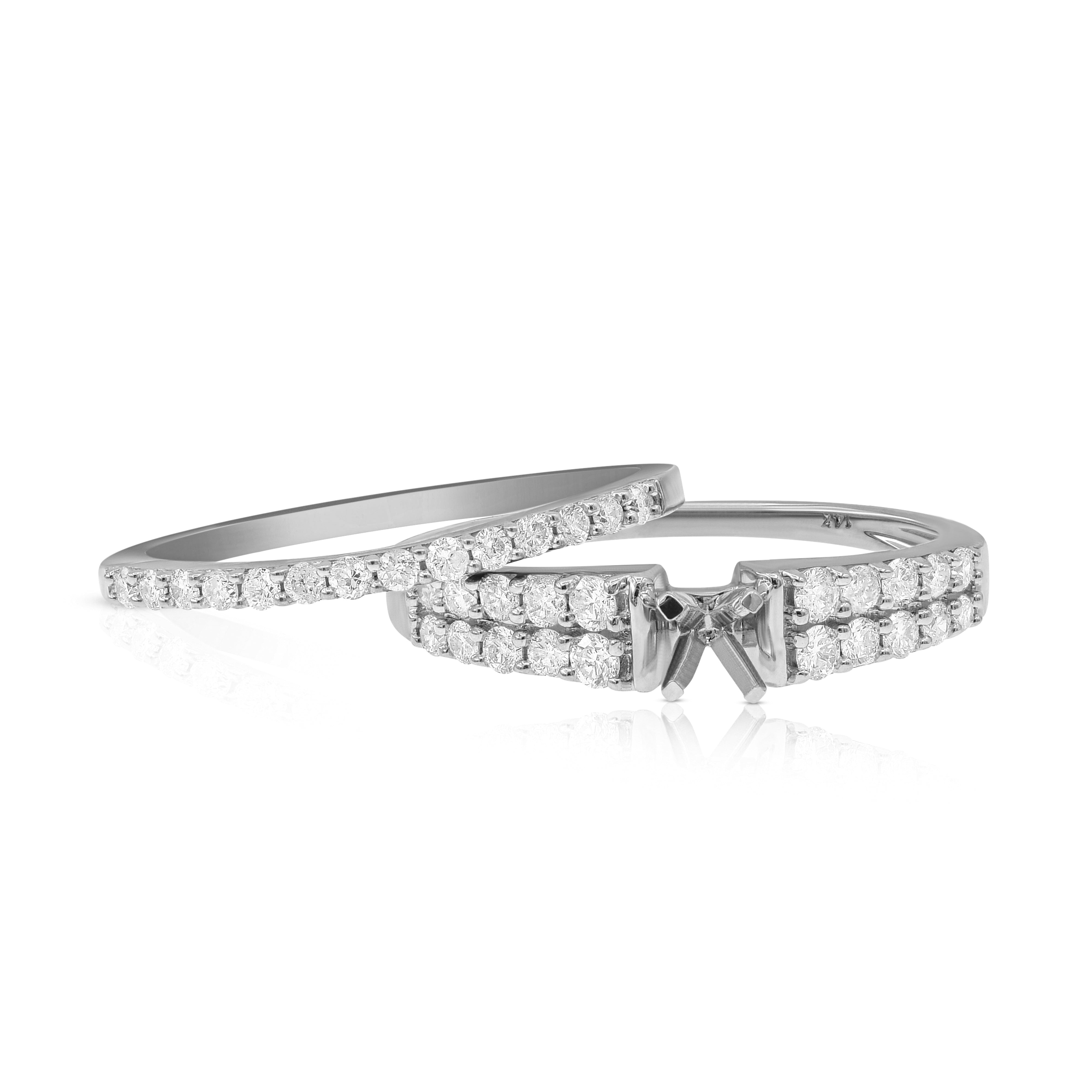 0.55 ct. Diamond 14K White Gold Ring Mounting With Matching Band