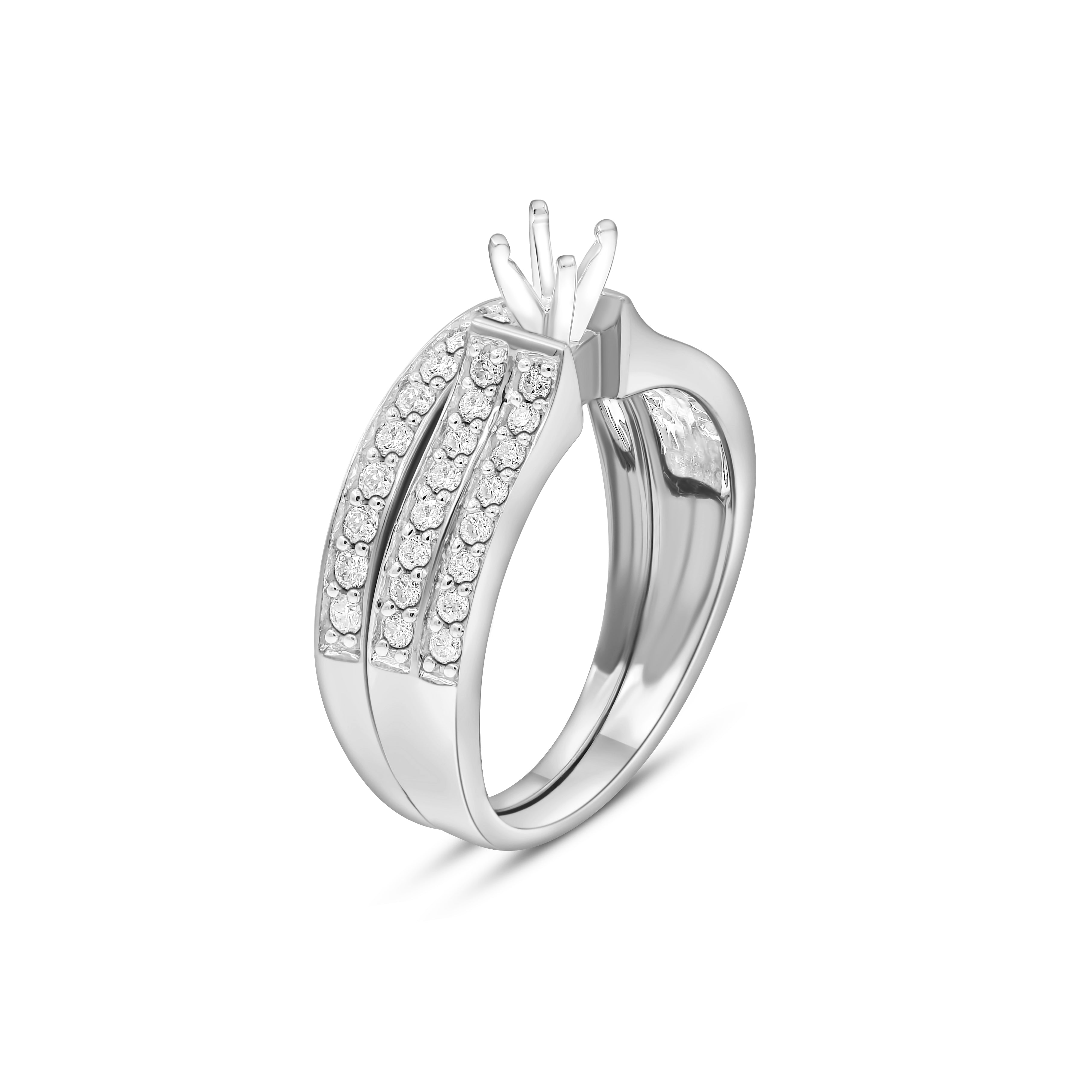 0.52 ct. Diamond 14K White Gold Enagement Ring Mounting With Matching Band