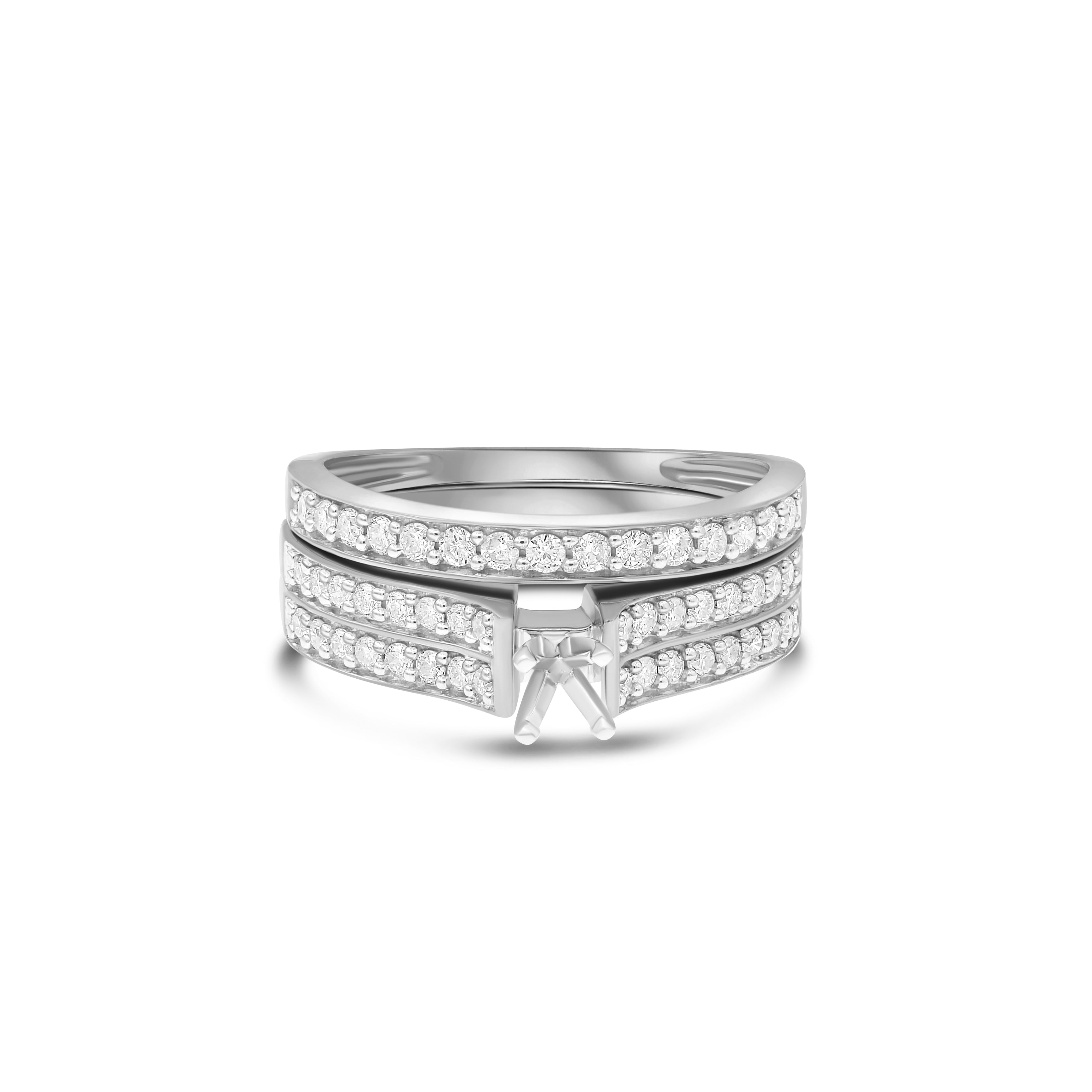 0.52 ct. Diamond 14K White Gold Enagement Ring Mounting With Matching Band
