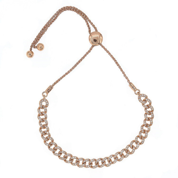 0.8 ct. Diamond 18K Rose Gold Cuban Chain Link Bolo Bracelet
