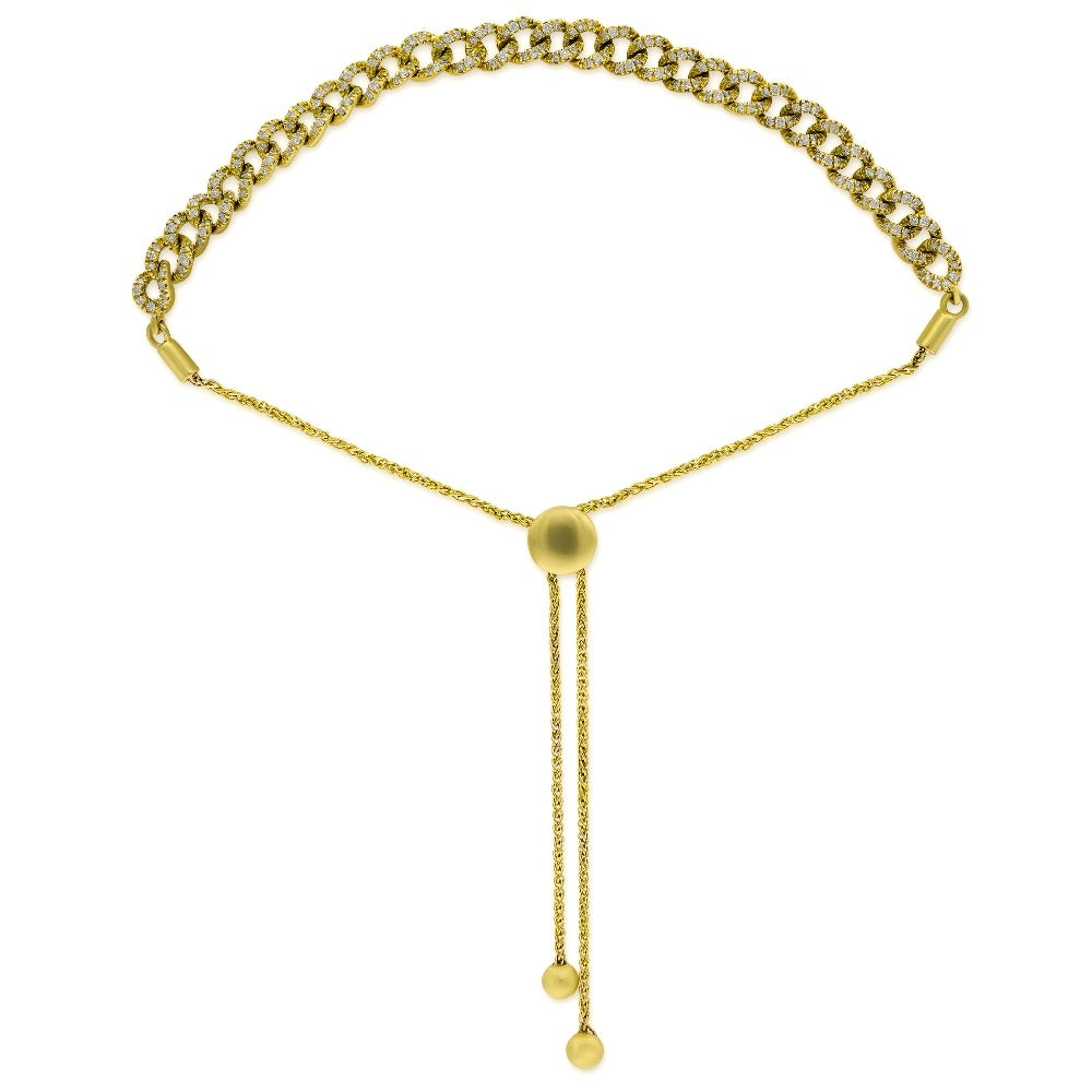 0.74 ct. Diamond 18K Yellow Gold Cuban Chain Link Bolo Bracelet