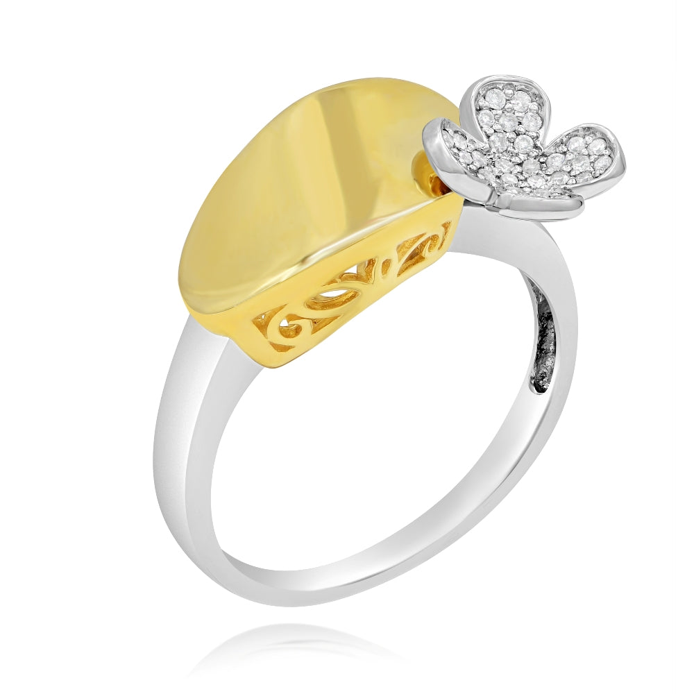 0.13 Diamond 18K Yellow & White Gold Flower Ring