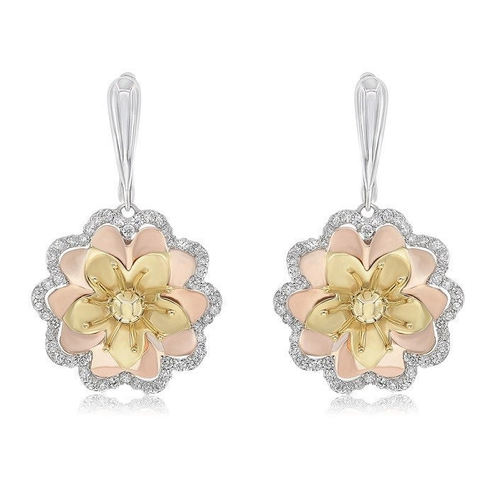 1.02 ct. Diamond 14K Three Tone Gold Affinity Round Floral Charm Earrings
