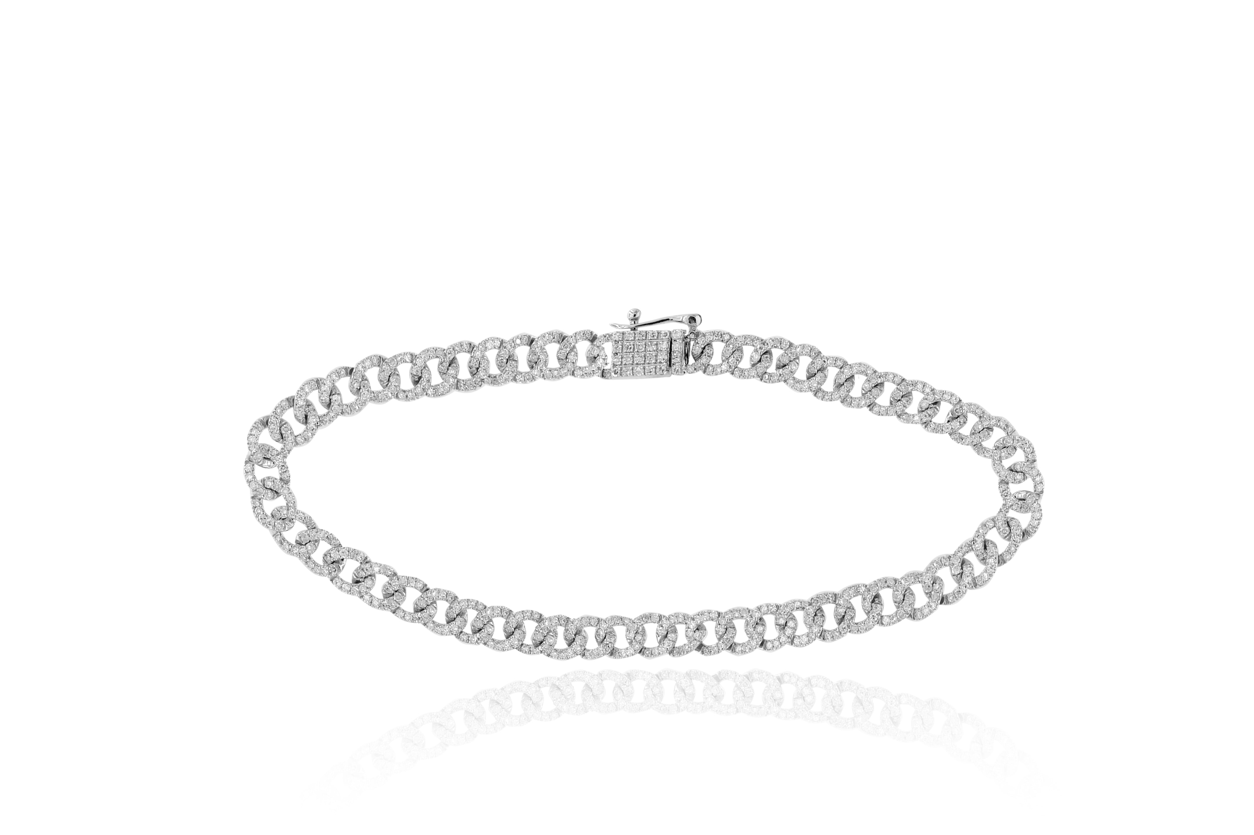 1.49 ct. Diamond 14K White Gold Cuban Link Bracelet