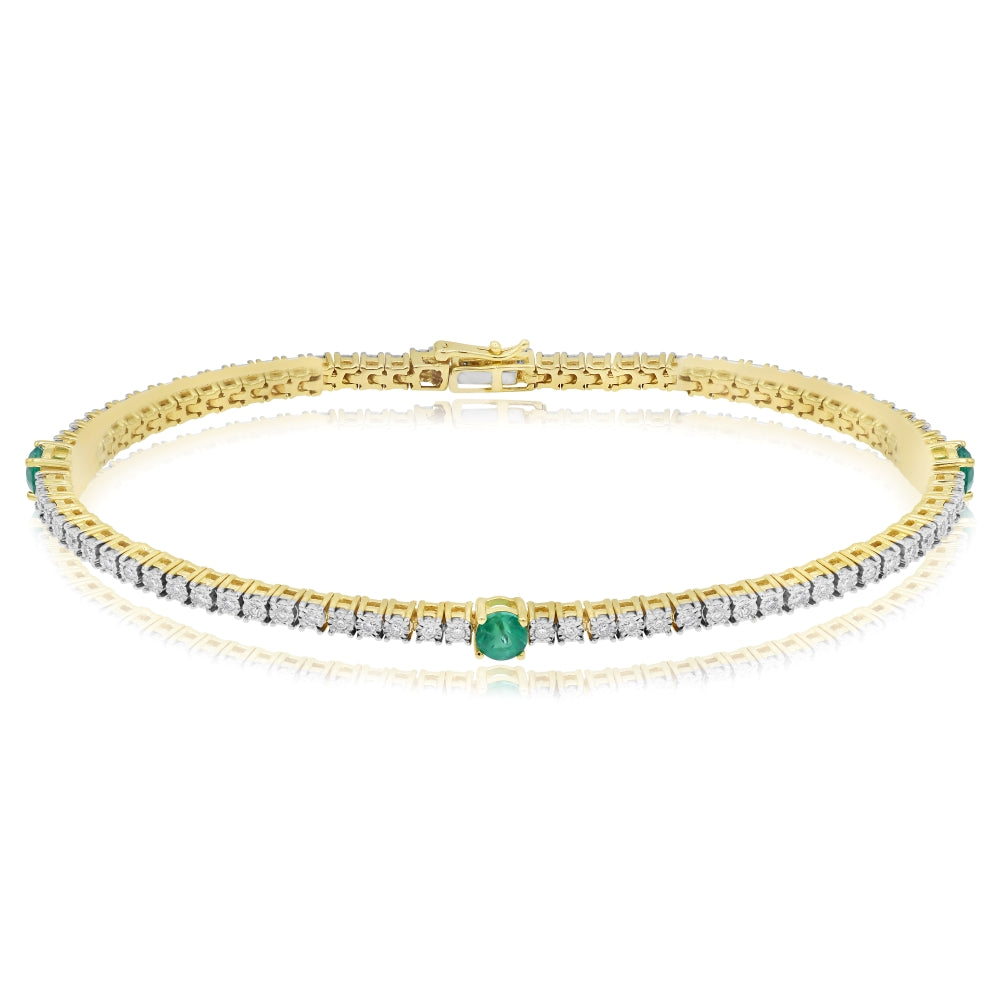 0.71 ct. Emerald & 0.55 ct. Diamond 14K Yellow Gold Tennis Bracelet