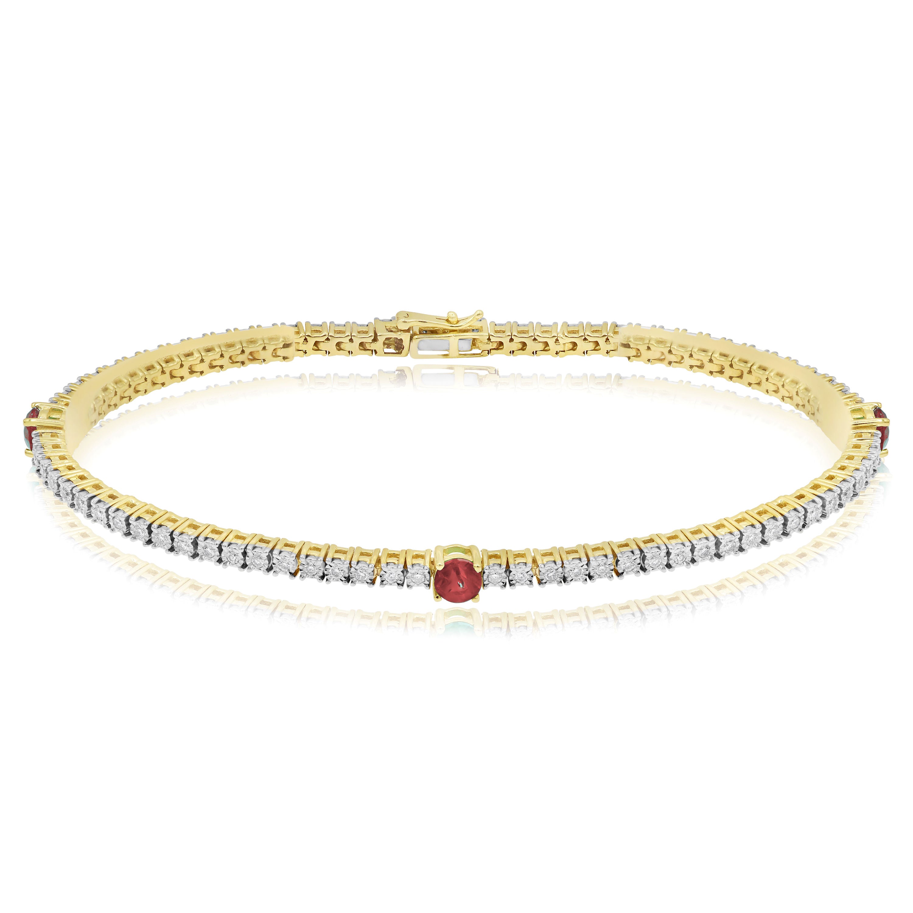 0.98 ct. Ruby & 0.52 ct. Diamond 14K Yellow Gold Tennis Bracelet