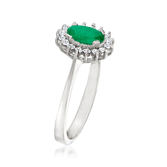 2.04 ct. Emerald & 0.07 ct. Diamond 14K White Gold Ring