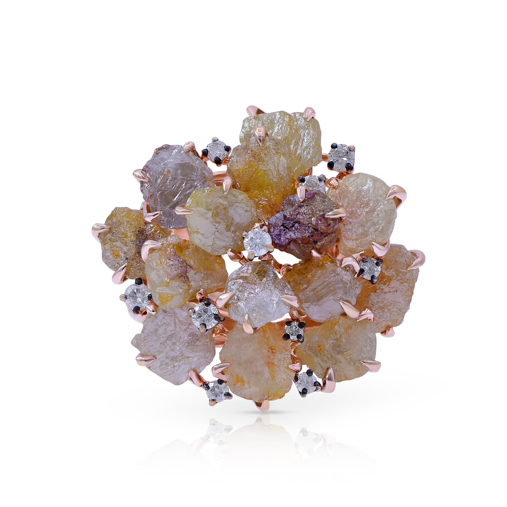 12.29 ct. Diamond 18K Rose Gold Couture Flowe Petal Statement Ring