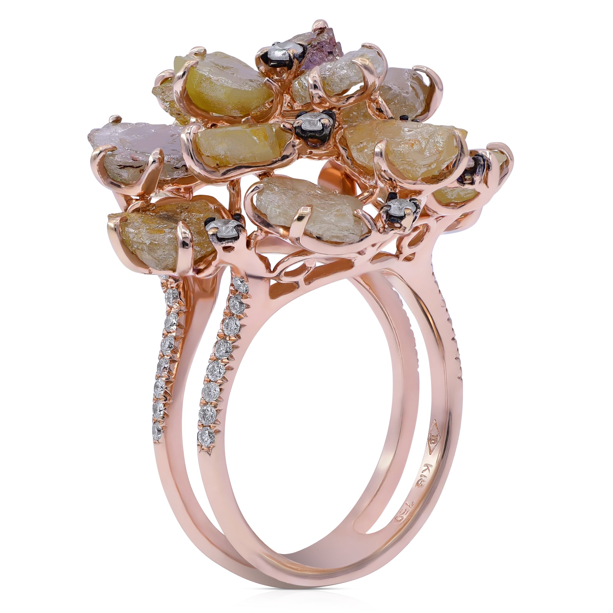 12.29 ct. Diamond 18K Rose Gold Couture Flowe Petal Statement Ring