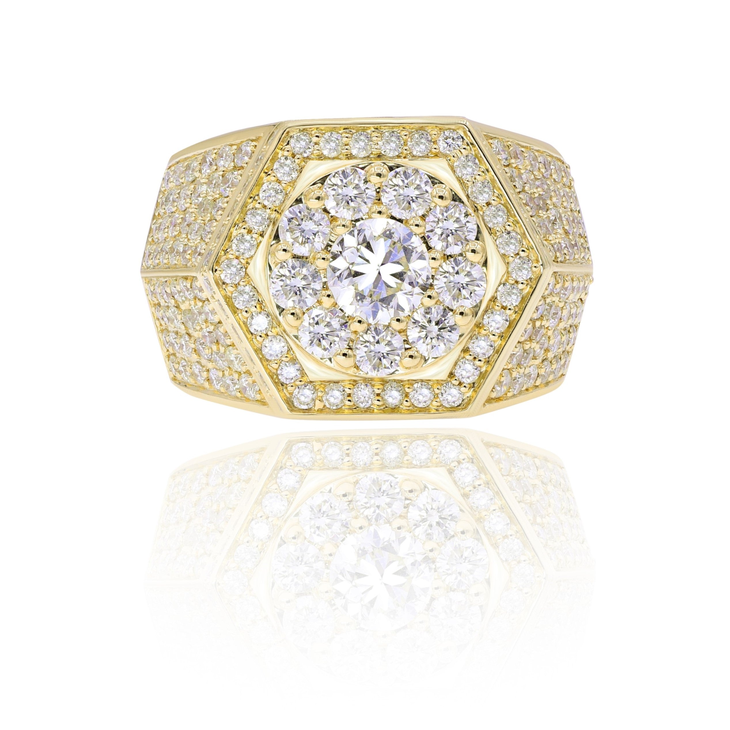 4.07 ct. Diamond 14K Yellow Gold Flower Iced Out Men's Ring