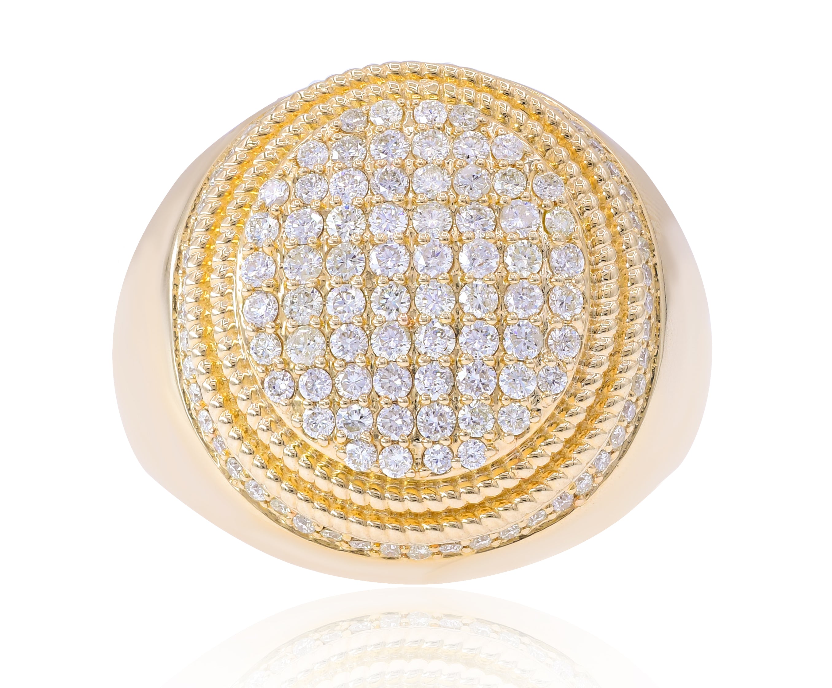 1.63 ct. Diamond 14K Yellow Gold Round Cluster Iced Out Men's Ring