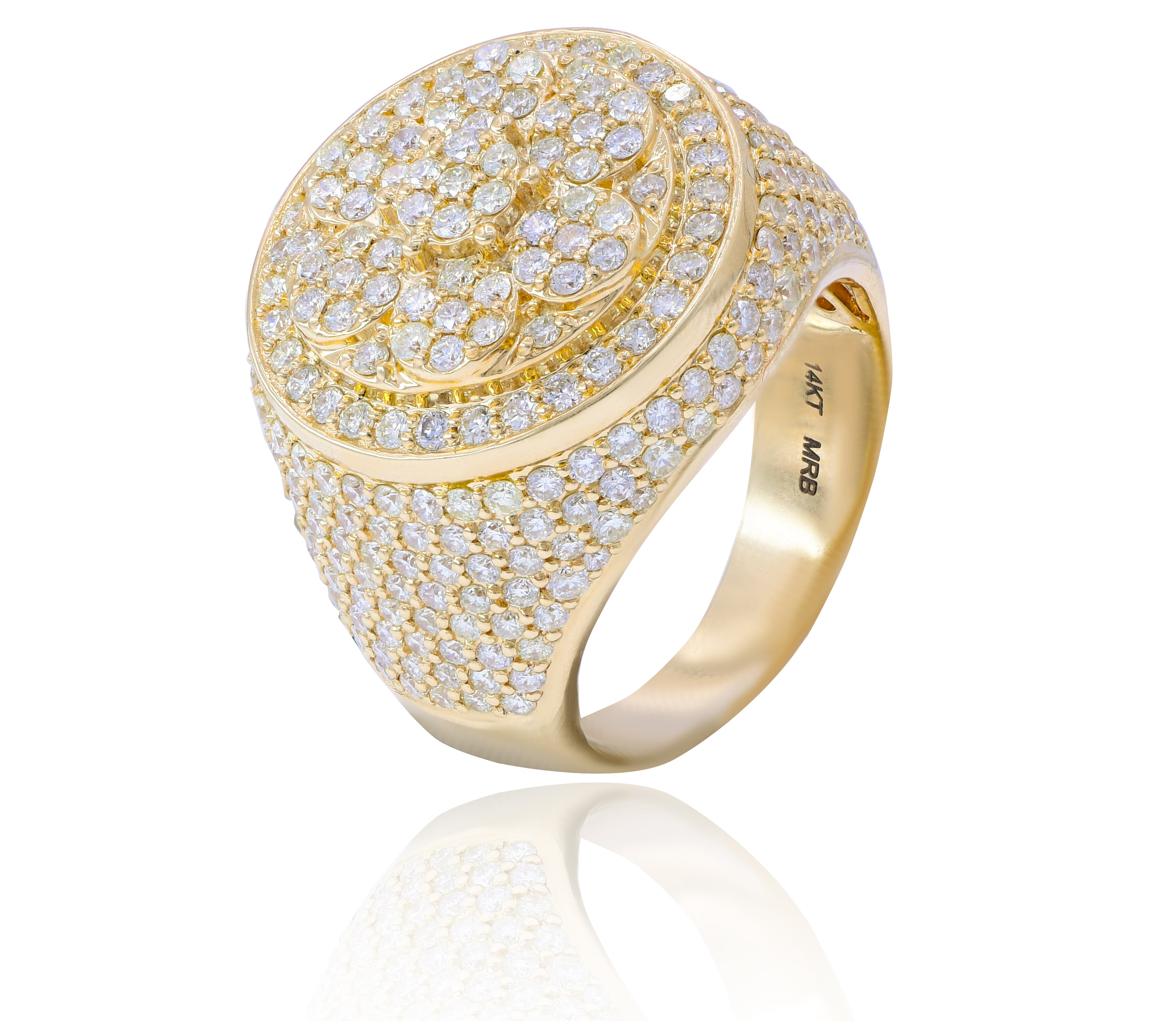 3.61 ct. Diamond 14K Yellow Gold Round Cluster Iced Out Men's Ring