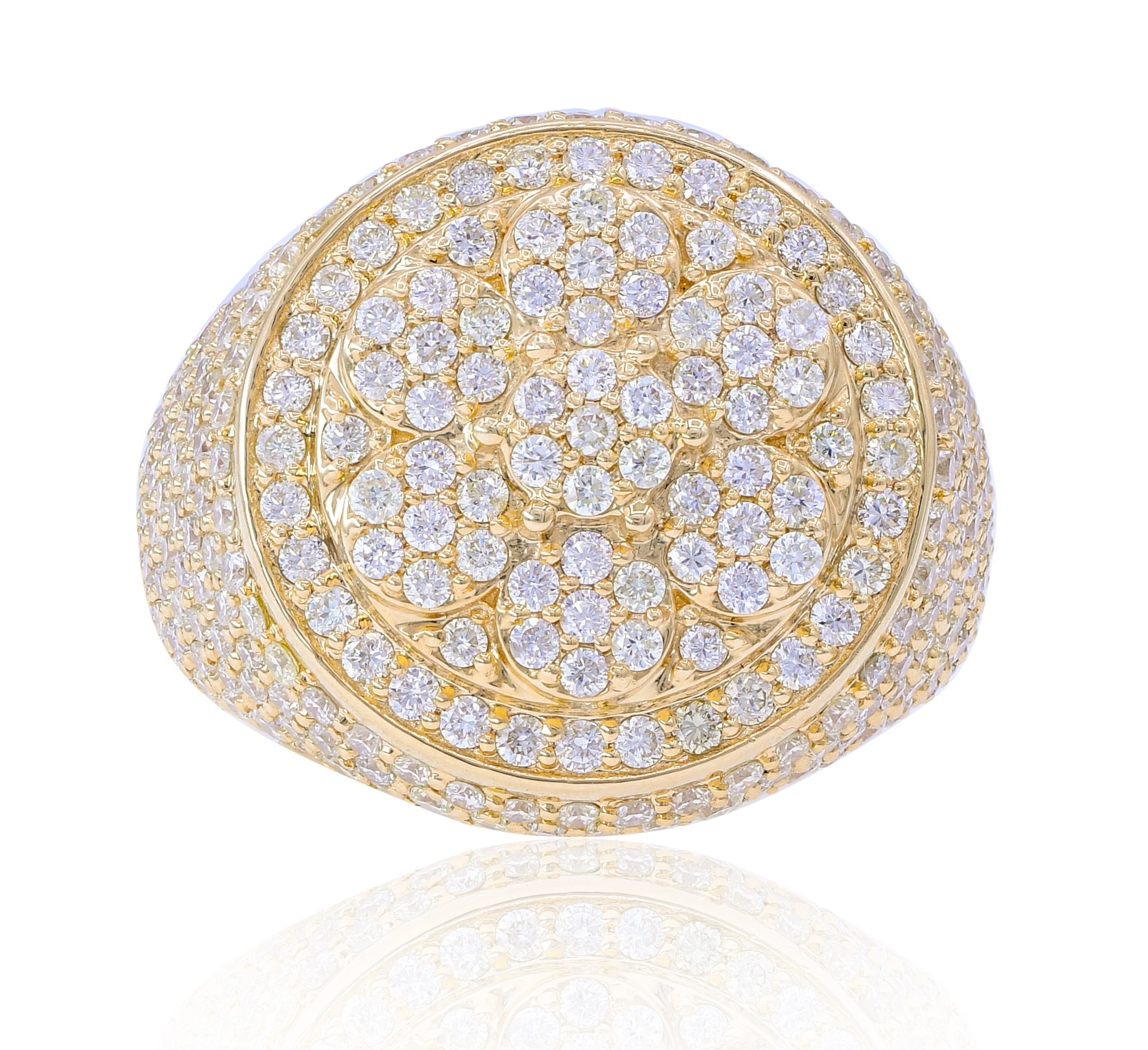 3.61 ct. Diamond 14K Yellow Gold Round Cluster Iced Out Men's Ring