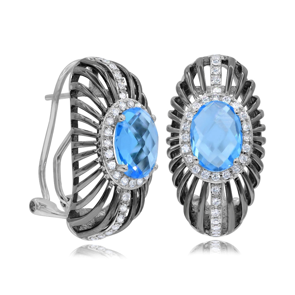 3.32 ct. Topaz & 0.34 ct. Diamond 14K White Gold Leverback Earrings