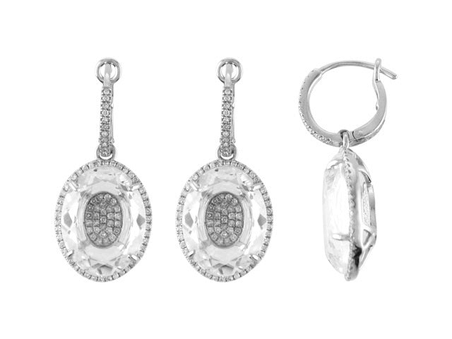 15.96 ct. White Topaz & 0.72 ct. Diamond 14K White Gold Dangle Earrings