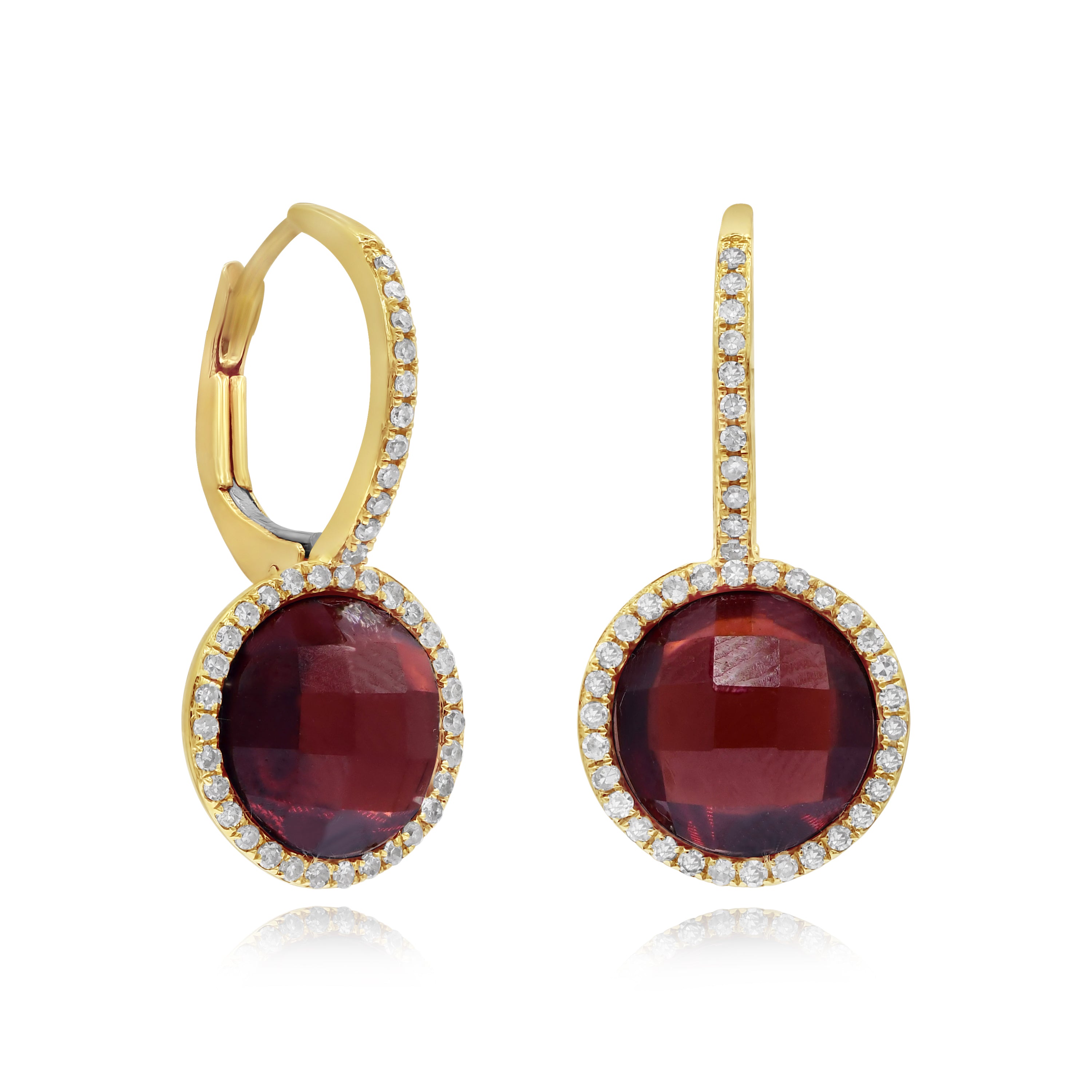 6.07 ct. Garnet & 0.25 ct. White Diamond 14K Yellow Gold Leverback Earrings