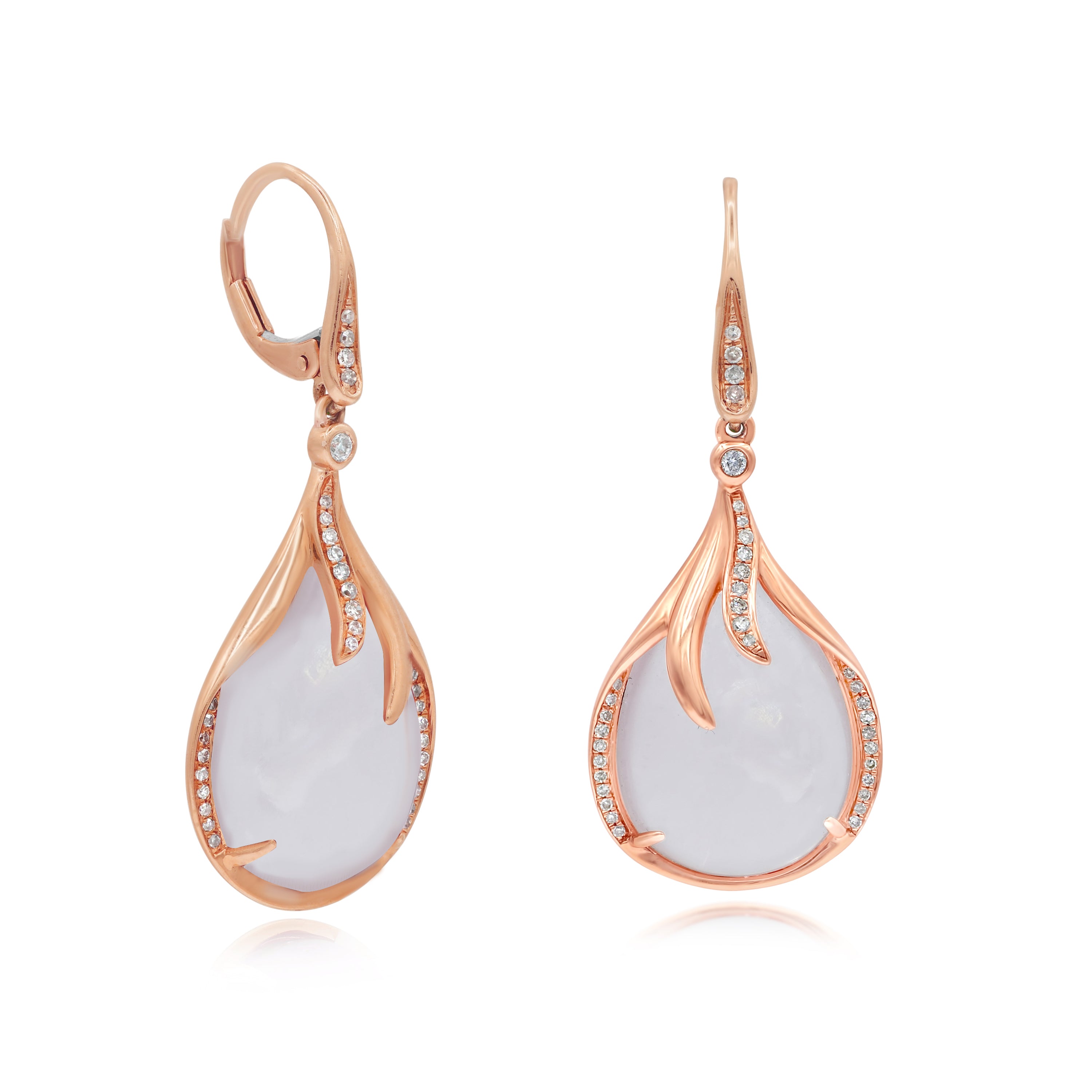 20.83 ct. Rose Quartz & 0.25 ct. Diamond 14K Rose Gold Leverback Earrings