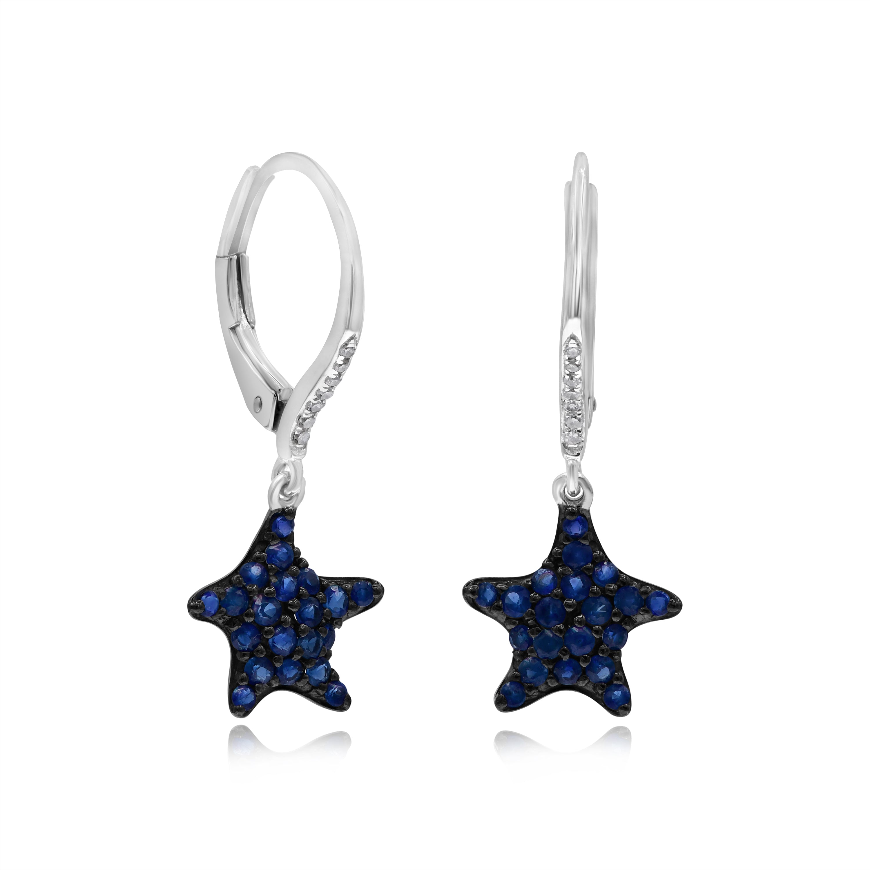 0.58 ct. Sapphire & 0.04 Diamond 14K White Gold Starfish Dangle Earrings