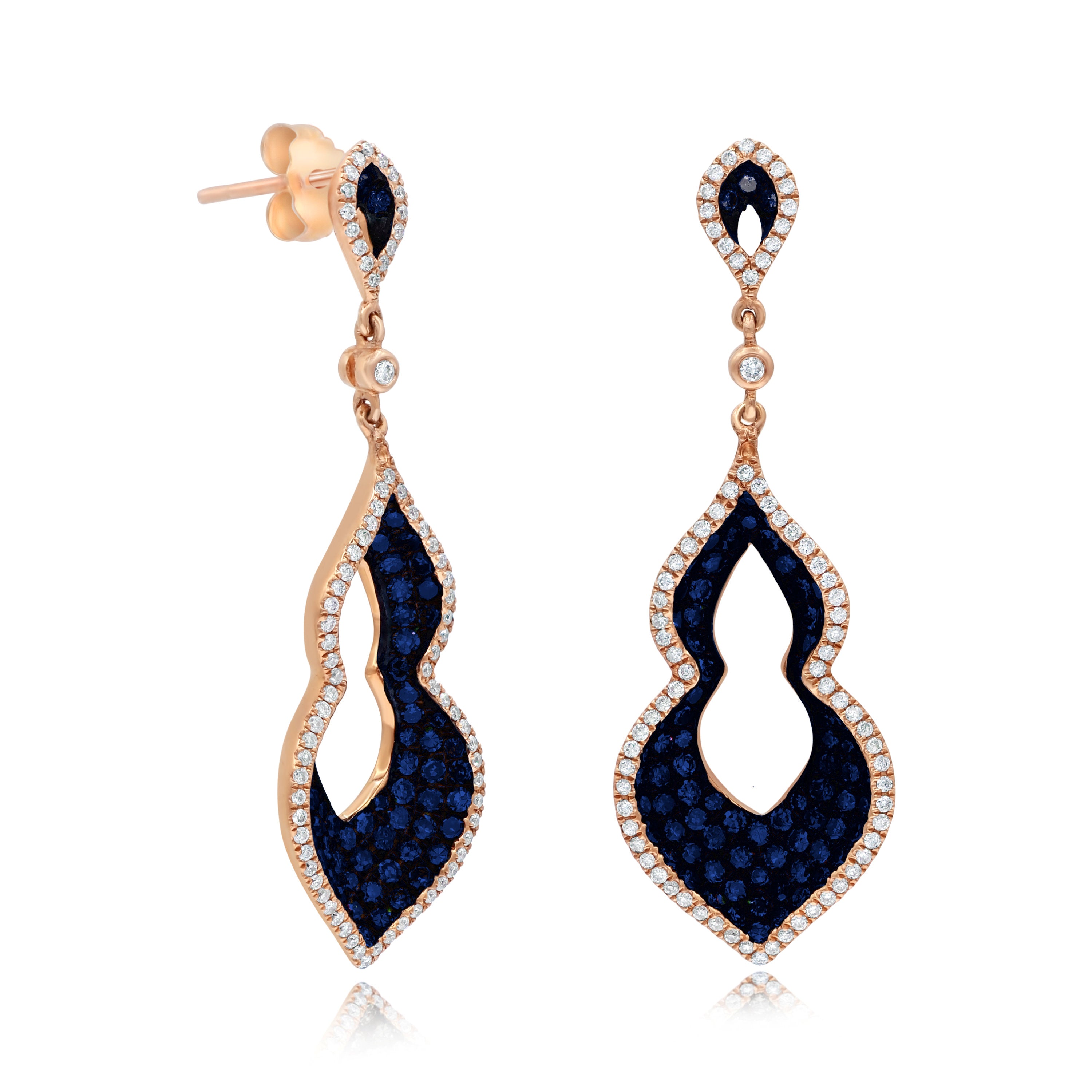 1.87 ct. Blue & White Diamond 14K Rose Gold Pushback Dangling Earrings