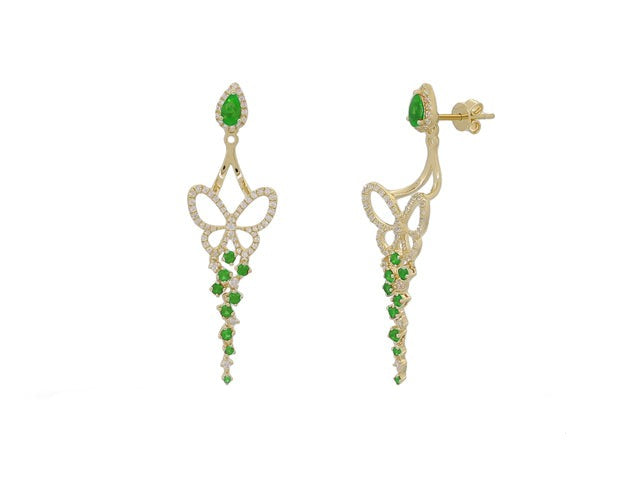0.65 ct. Emerald & 0.55 ct. Diamond 14K Yellow Gold Butterfly Pushback Drop Earrings