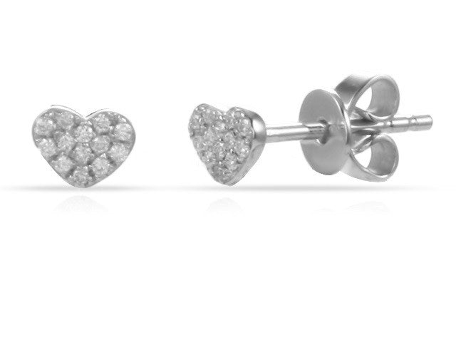 0.07 ct. Diamond 14K White Gold Heart Stud Earrings