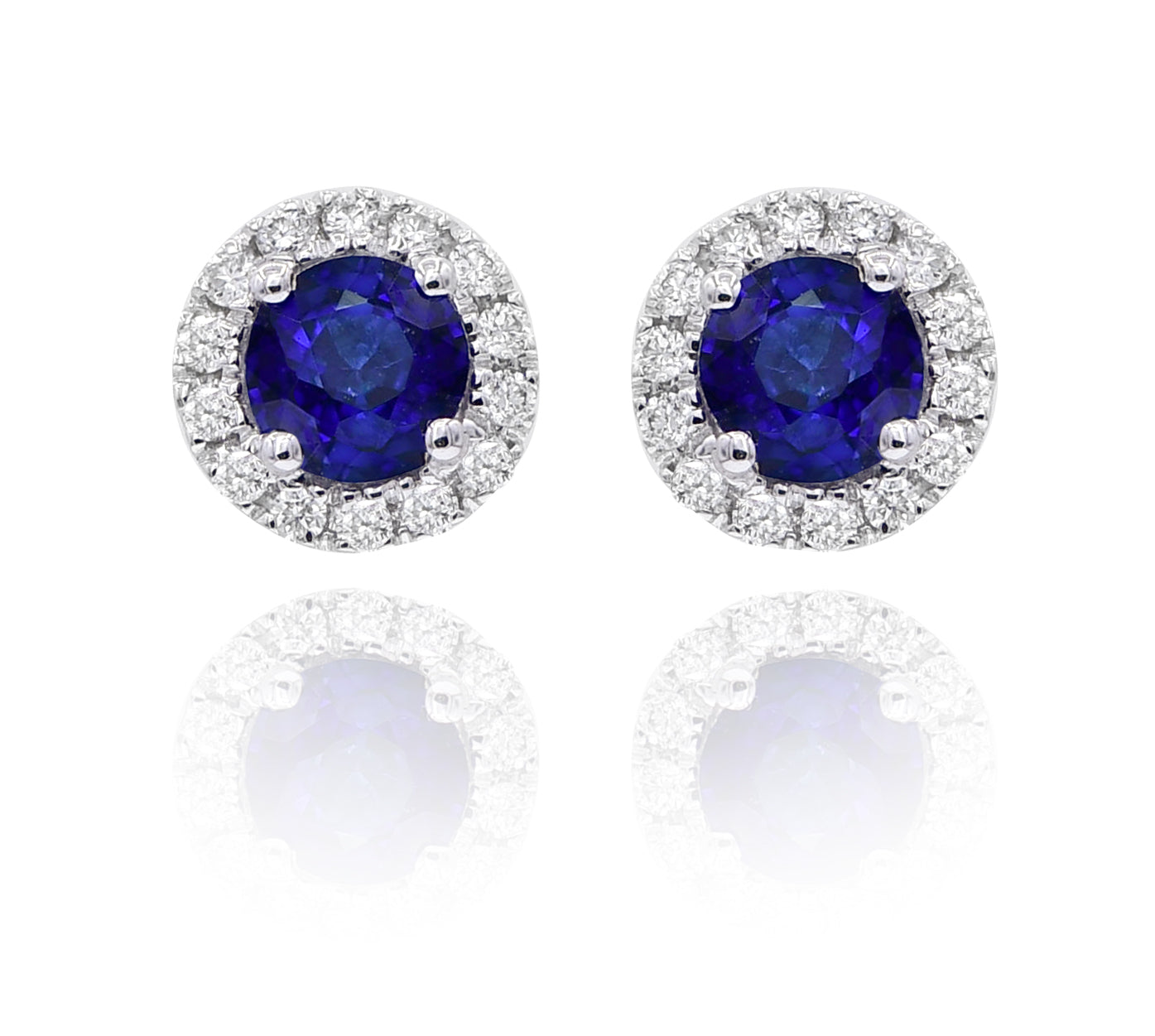 1.04 ct. Sapphire & 0.21 ct. Diamond 14K White Gold Halo Stud Earrings