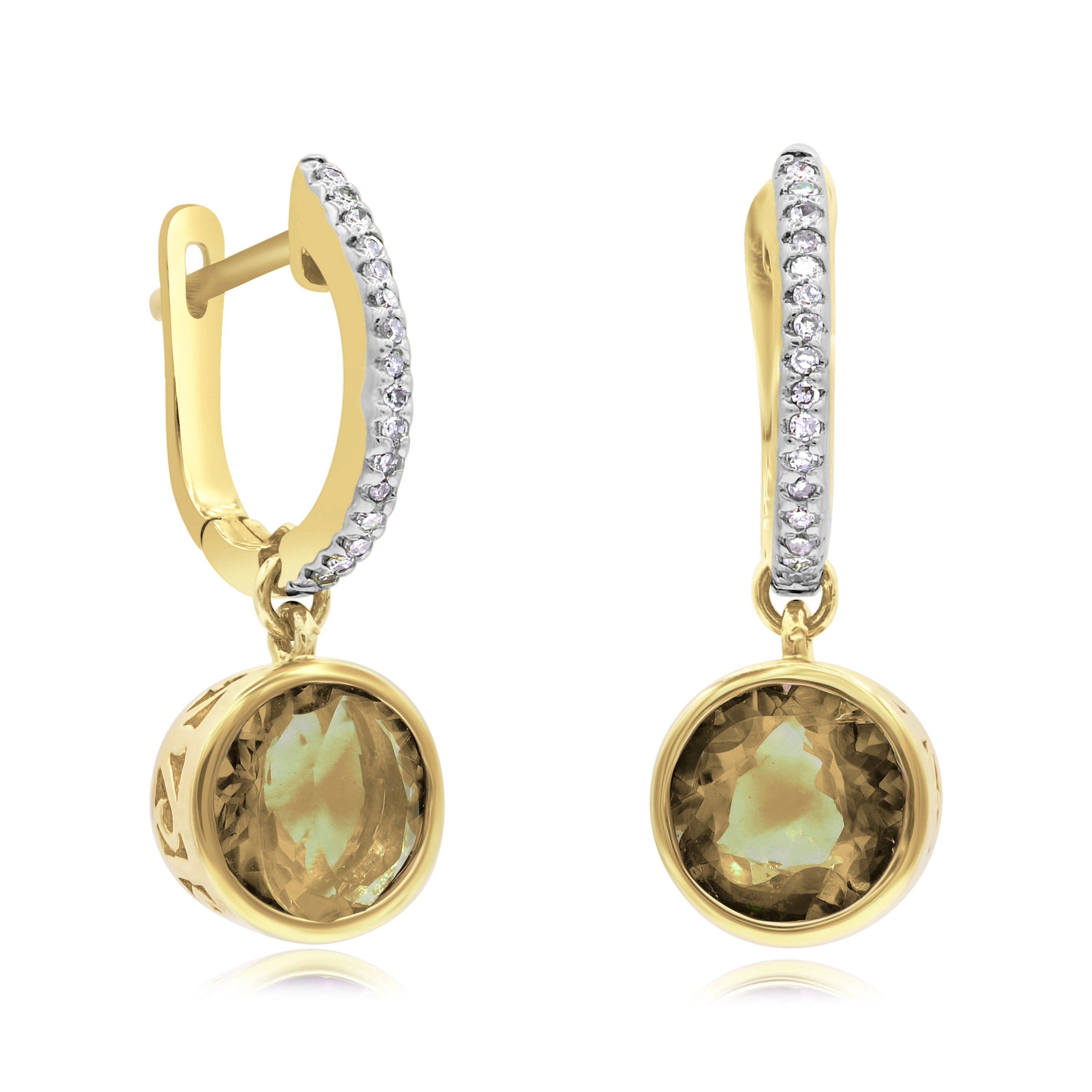 2.24 ct. Citrine & 0.11 ct. Diamond 14K Yellow Gold Latchback Earrings