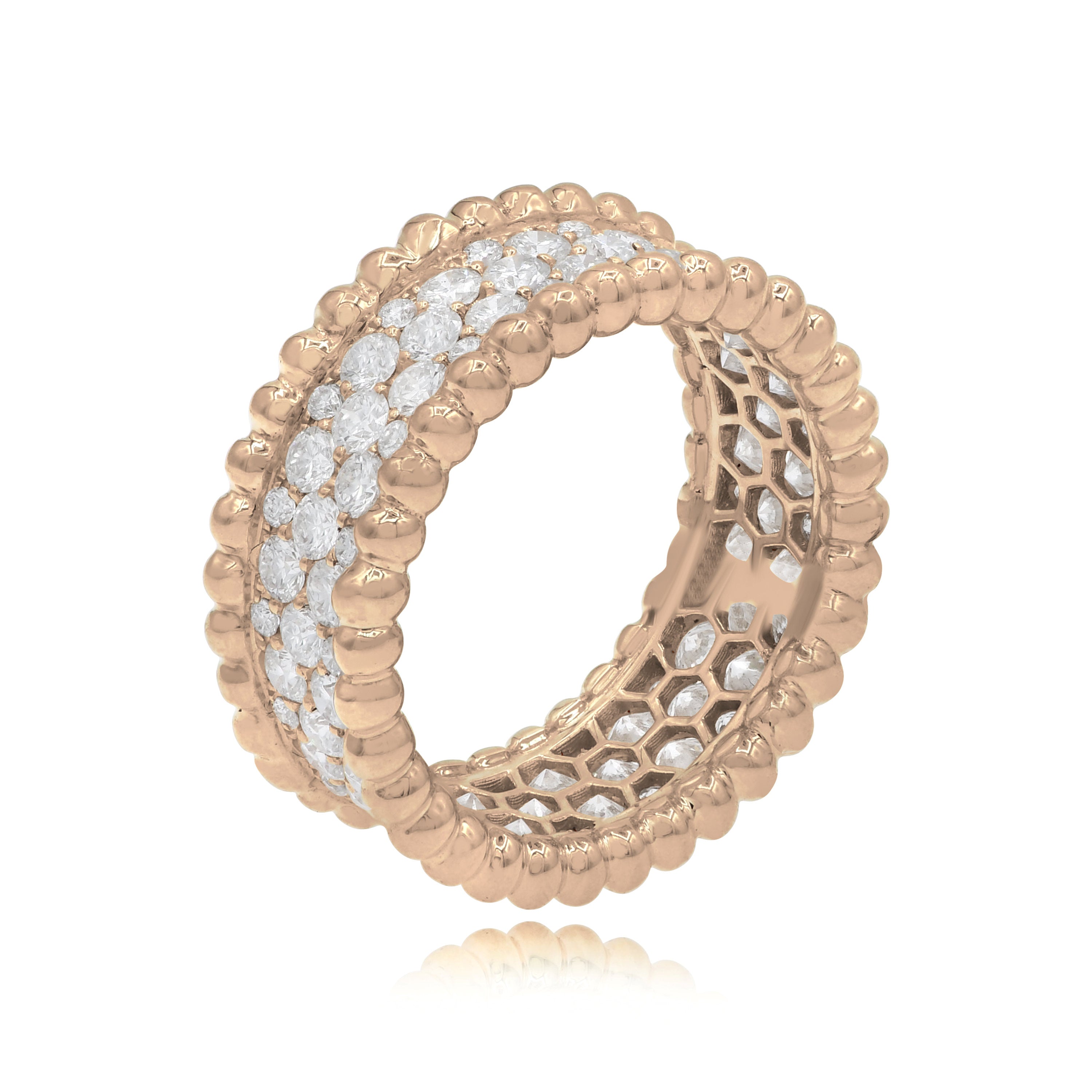 2.16 ct. Diamond 18K Rose Gold Beaded Cocktail Band 6.5 Size