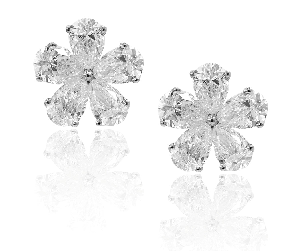 1.36 ct. Diamond 18K White Gold Floret Stud Earrings
