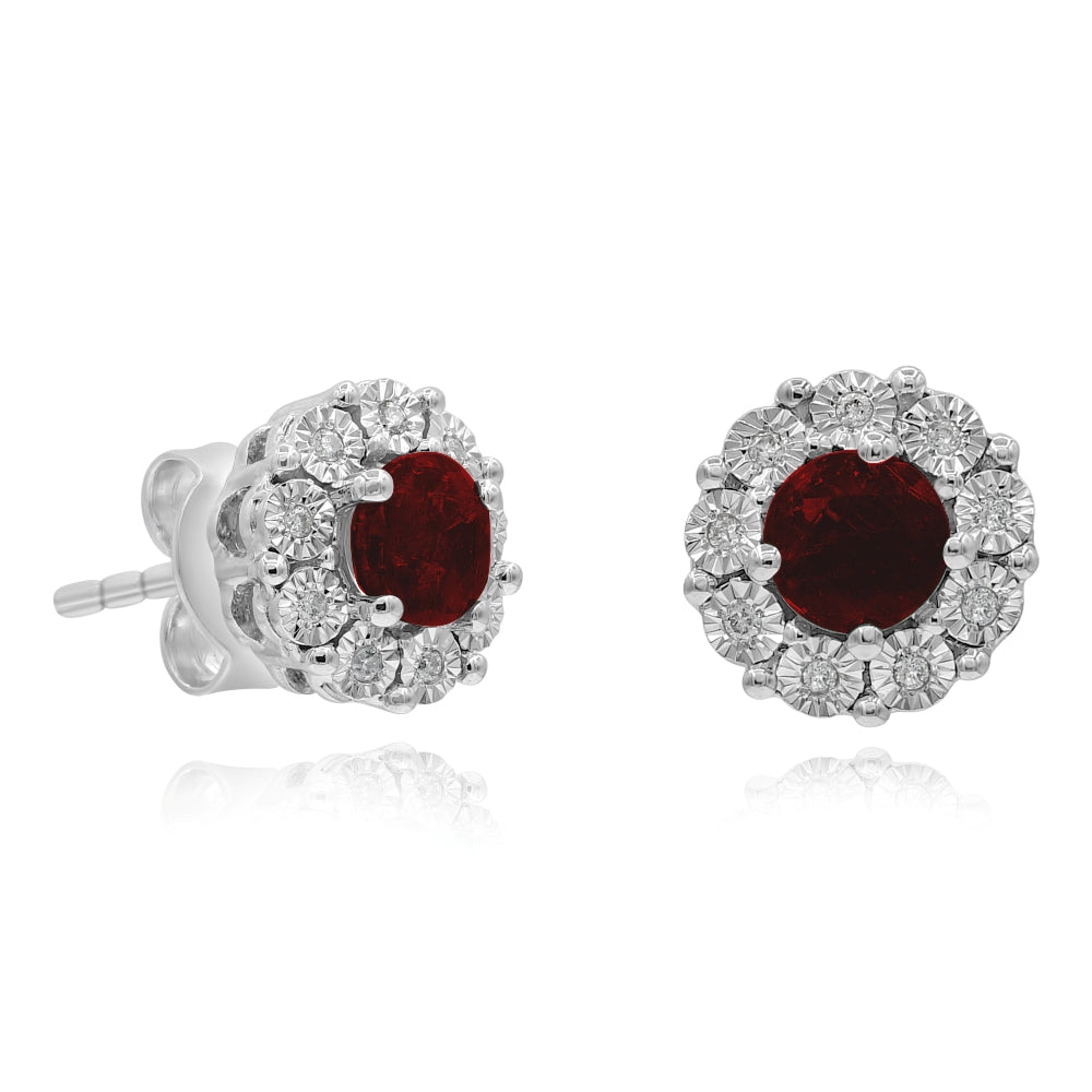 0.76 ct. Ruby & 0.05 ct. Diamond 14K White Gold Stud Earrings