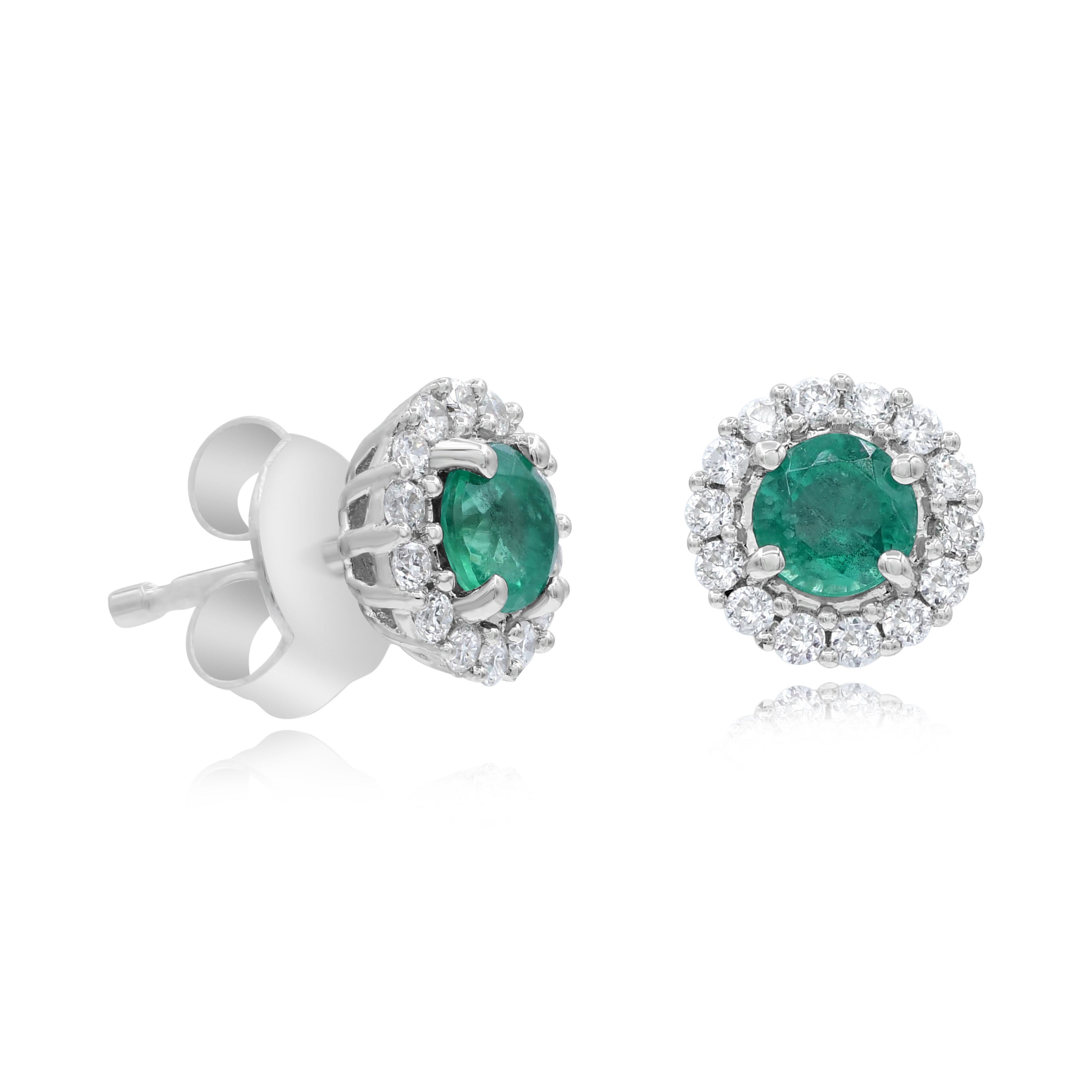 0.33 ct. Emerald & 0.15 ct. Diamond 14K White Gold Halo Stud Earrings