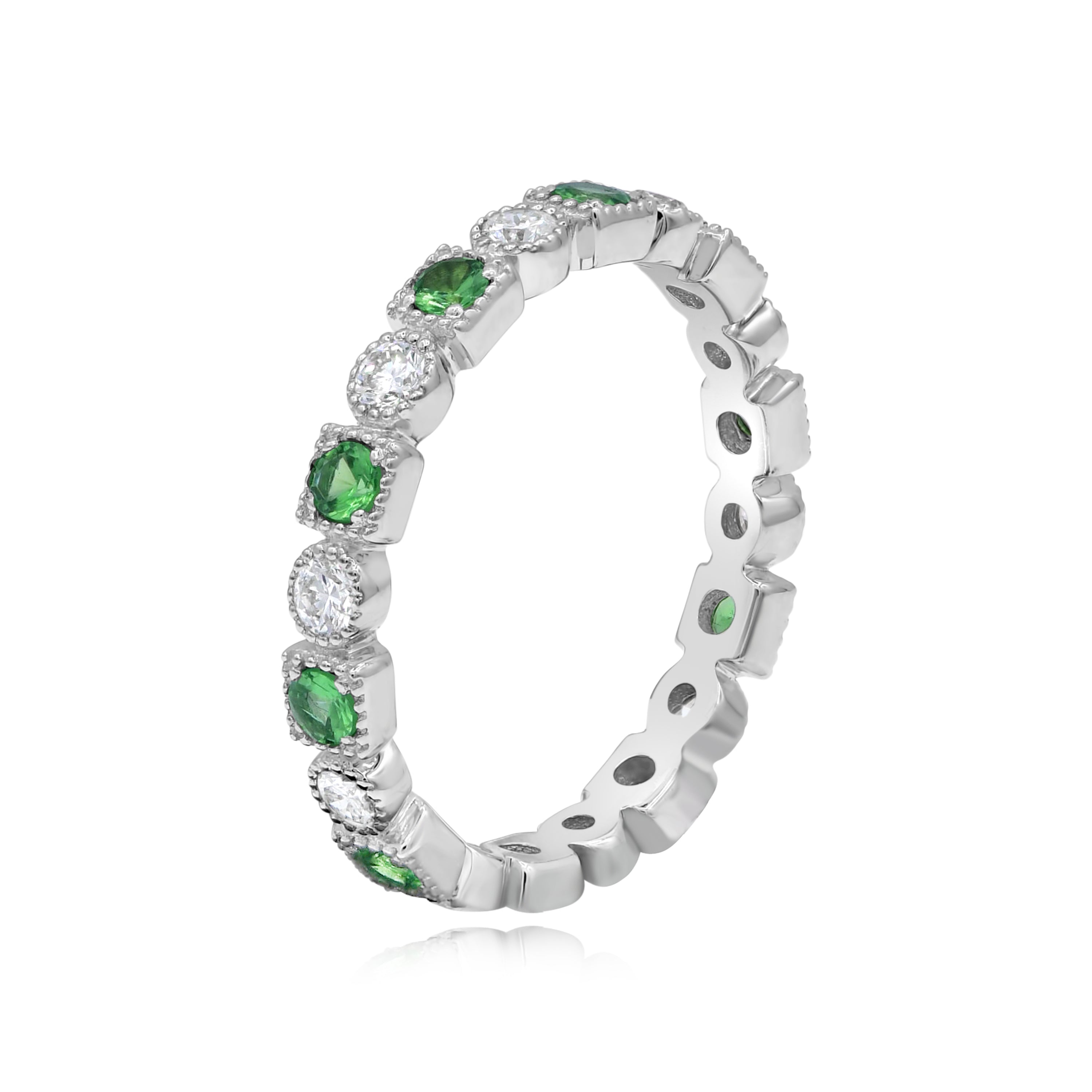 0.56 ct. Green Garnet & 0.44 ct. Diamond 18K White Gold Eternity Band