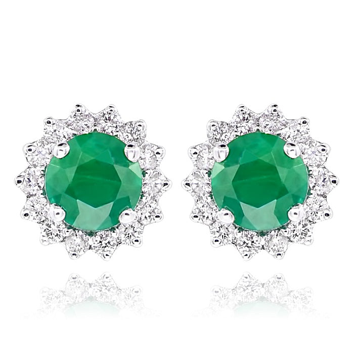 0.46 ct. Emerald & 0.13 ct. Diamond 14K White Gold Halo Stud Earrings