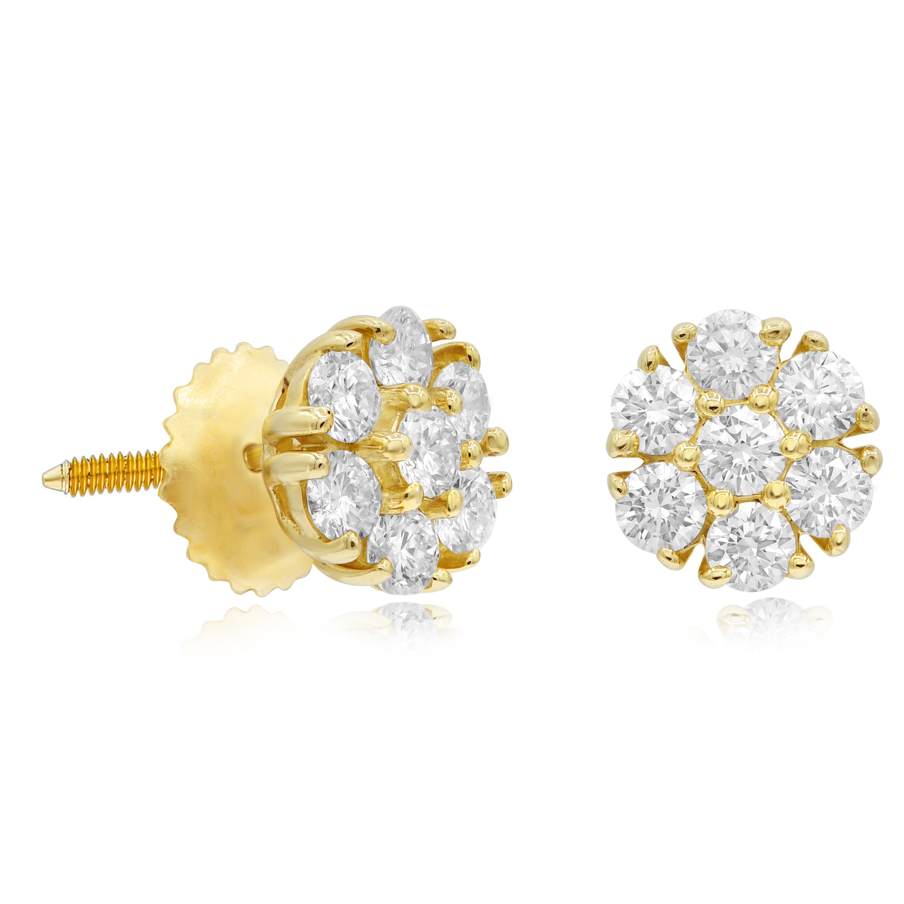 0.98 ct. Diamond 14K Yellow Gold Floret Stud Earrings