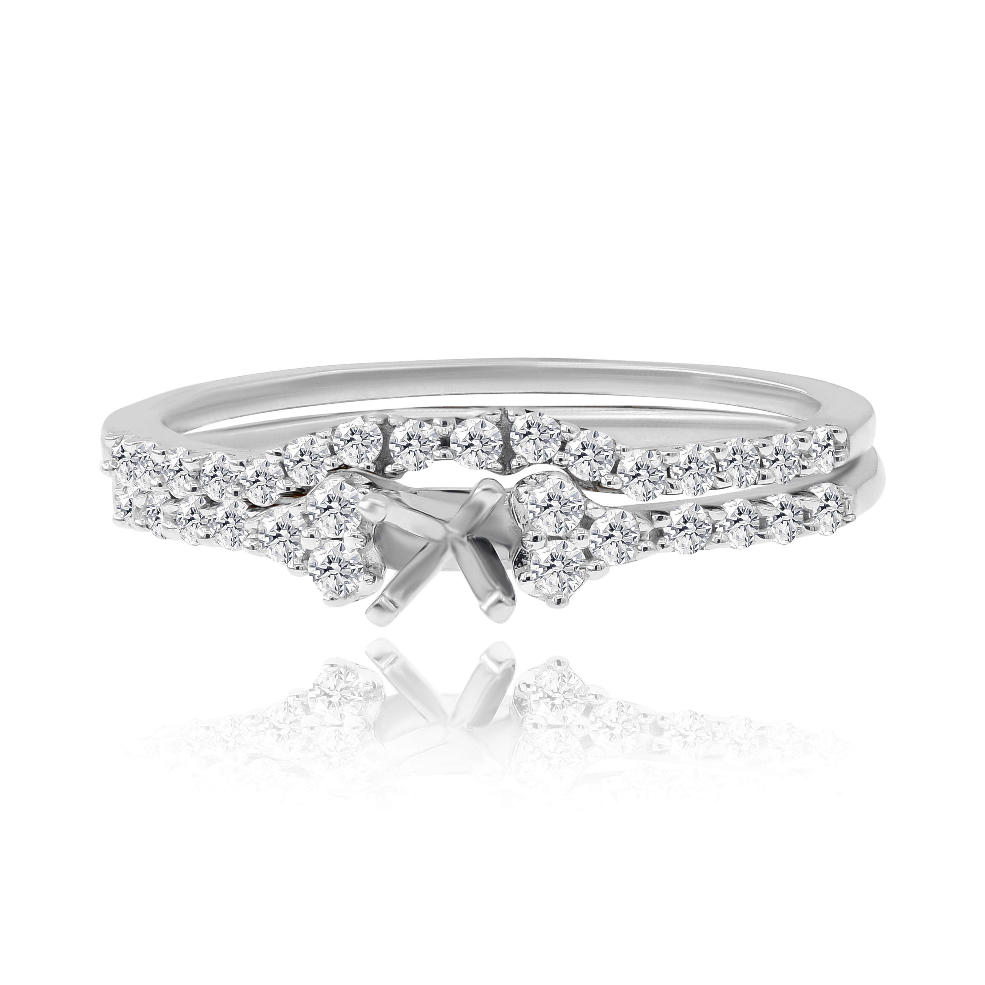 0.35 ct. Diamond 14K White Gold Enagement Ring Mounting With Matching Band