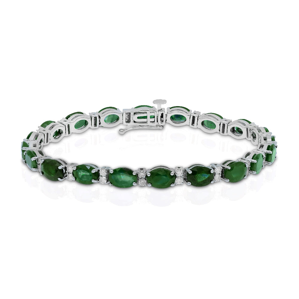 15.73 ct Emerald & 1.07 Diamond 14K White Gold Link Bracelet