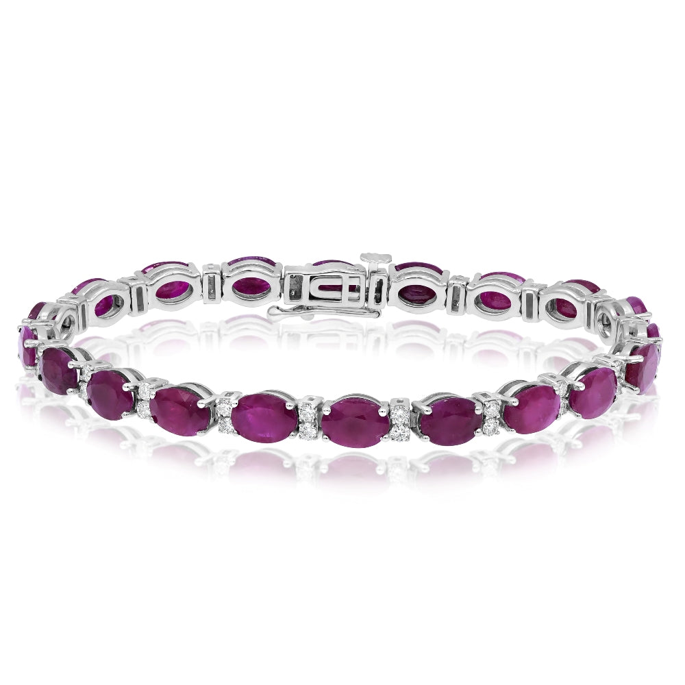 18.48 ct. Ruby & 1.07 ct. Diamond 14K White Gold Link Bracelet