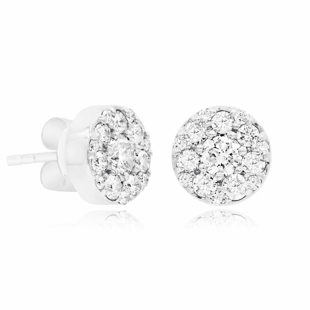 0.89 ct. Diamond 14K White Gold Floret Cluster Stud Earrings