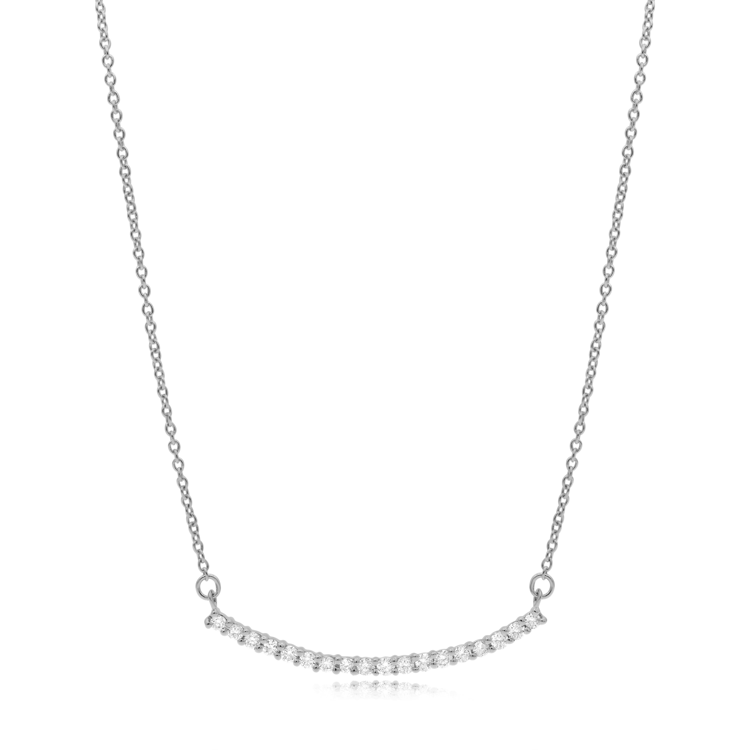 0.22 ct. Diamond 14K White Gold Curved Bar Pendant Necklace 18"