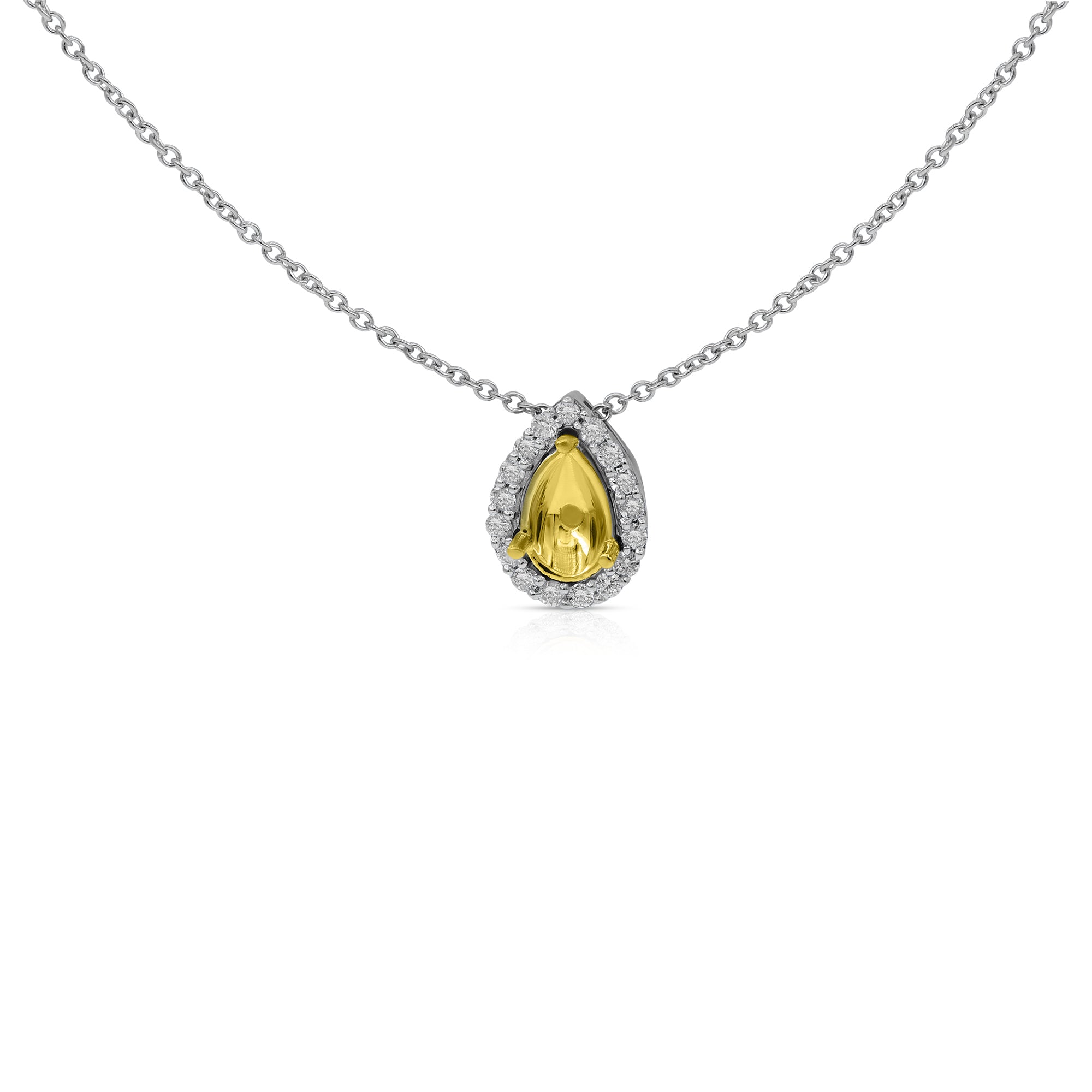 0.15 ct. Diamond 14K Two Tone Gold Halo Pendant Necklace Mounting 18"