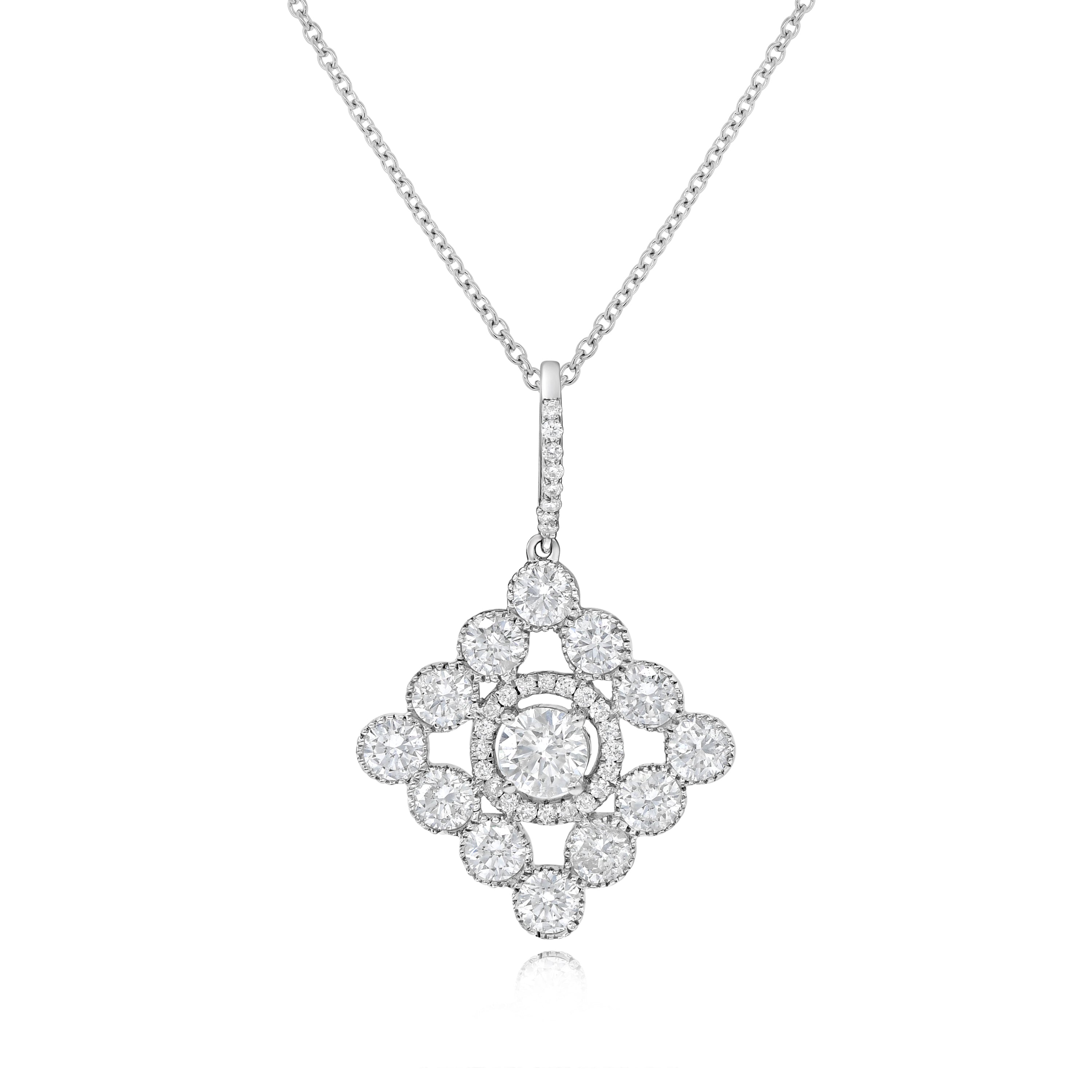 1.3 ct. diamond 18K White Gold Cluster Square Pendant