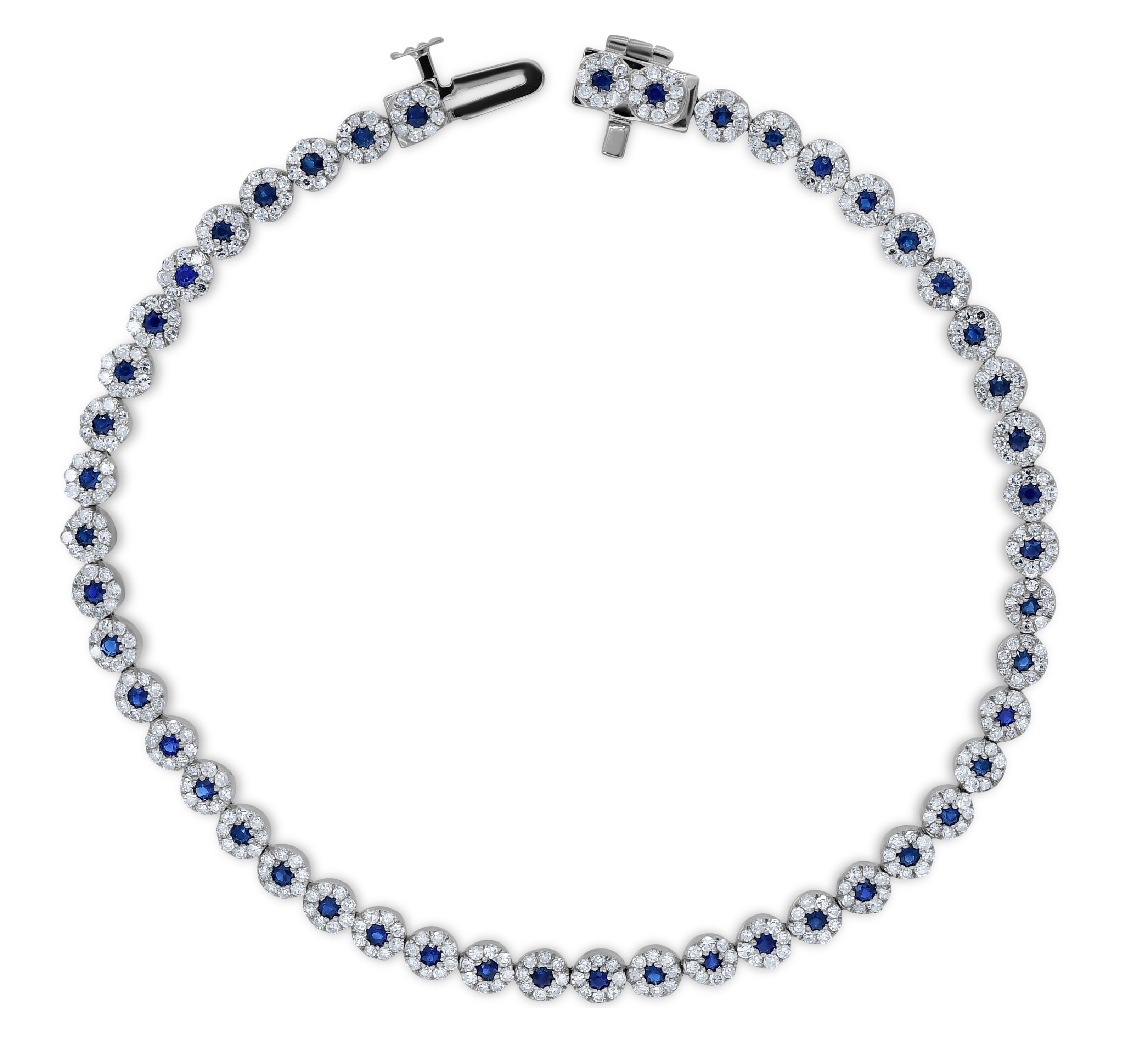 0.75 ct. Sapphire & 1.49 ct. Diamond 14K White Gold Floret Tennis Bracelet